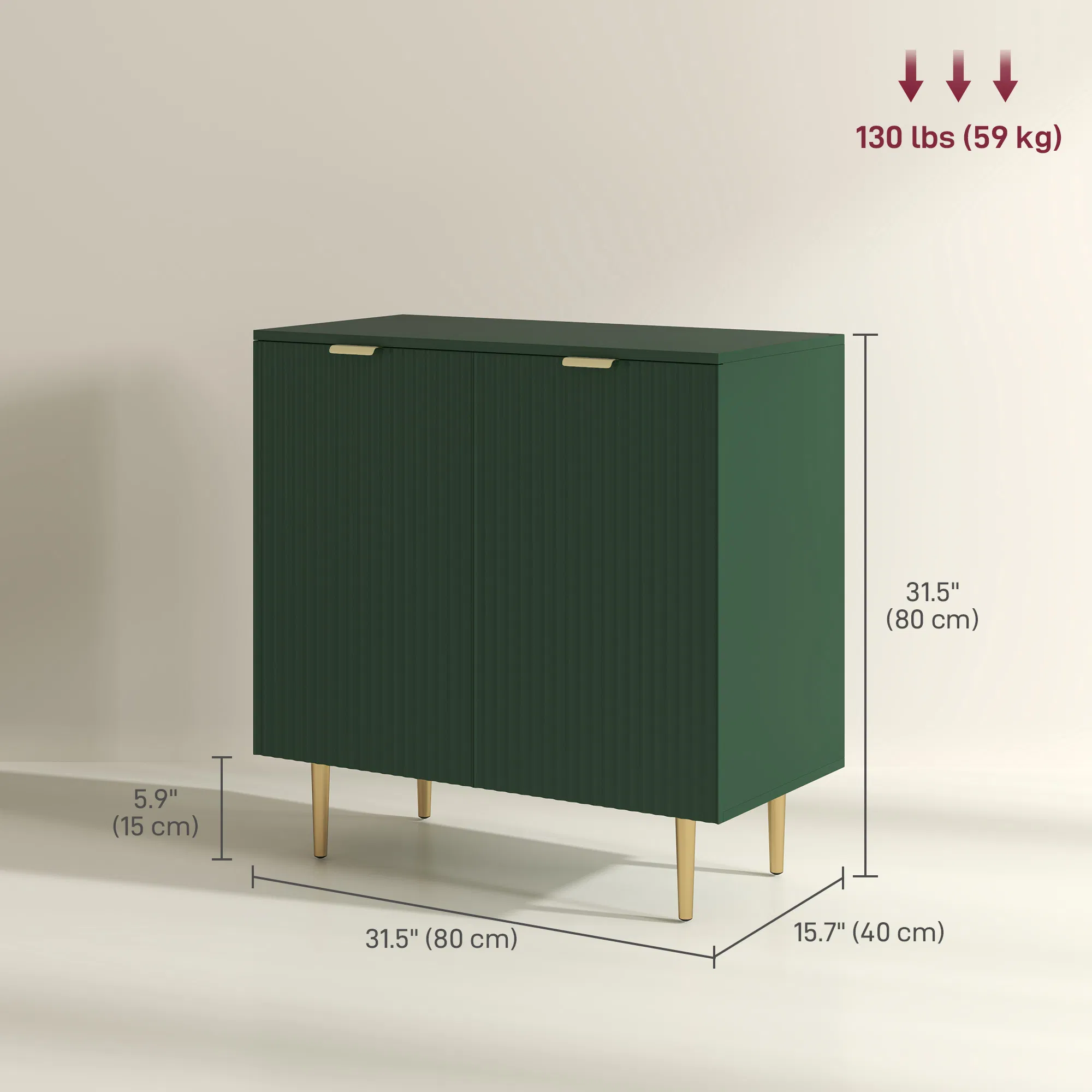 Modern Kitchen Storage Cabinet, Sideboard Buffet Cabinet with Adjustable Shelves and Metal Legs for Kitchen, Green photo 5
