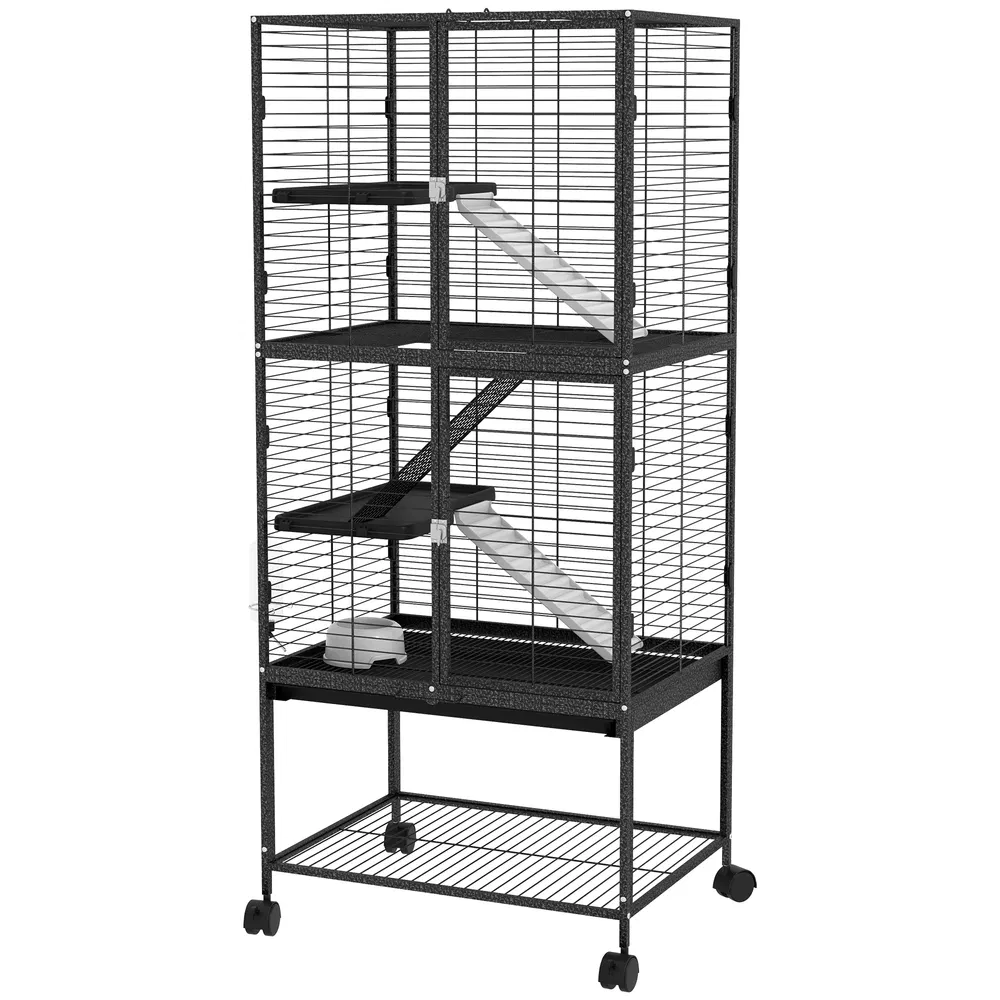 Rolling Small Animal Cage 53.5"H Chinchilla Cage for Ferrets, Squirrels w/ Removable Tray, Storage Shelf, Dark Grey photo 7