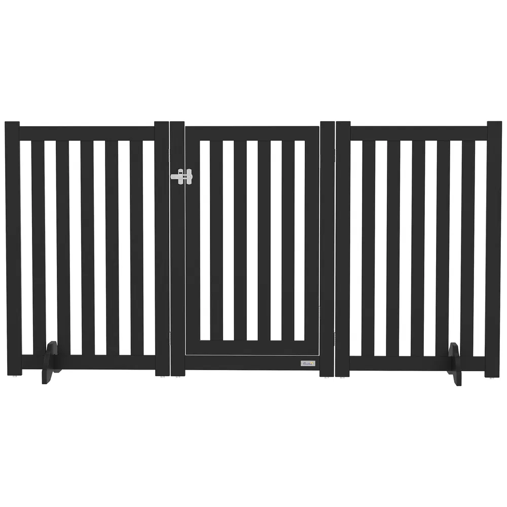 3-Panel Foldable Dog Gate with Feet for Medium Dogs and Below, Black photo 7