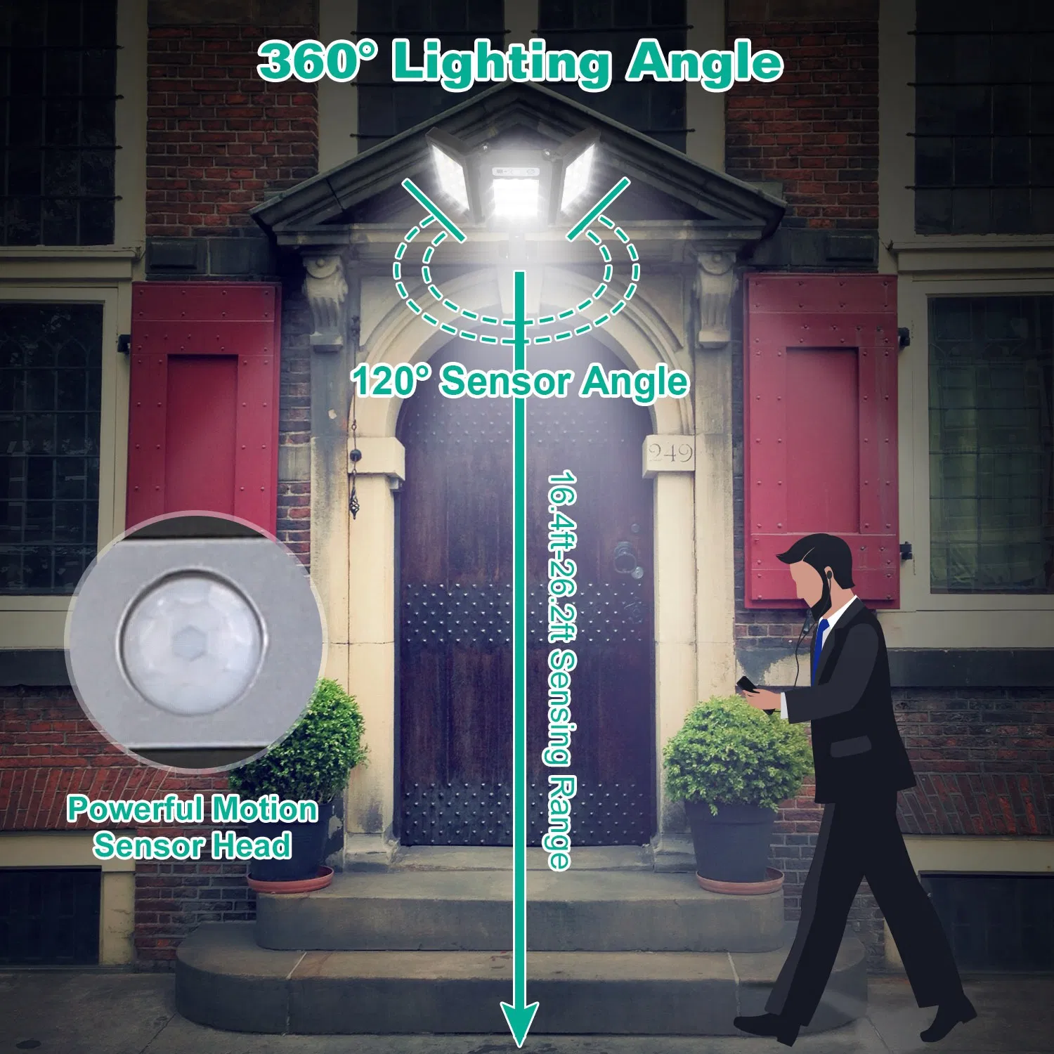 Solar Wall Light Outdoor 33 COB Beads PIR Motion Sensor Remote Control Wireless Lamps IP45 Waterproof Lighting for Garage Front Door Garden Pathway photo 7