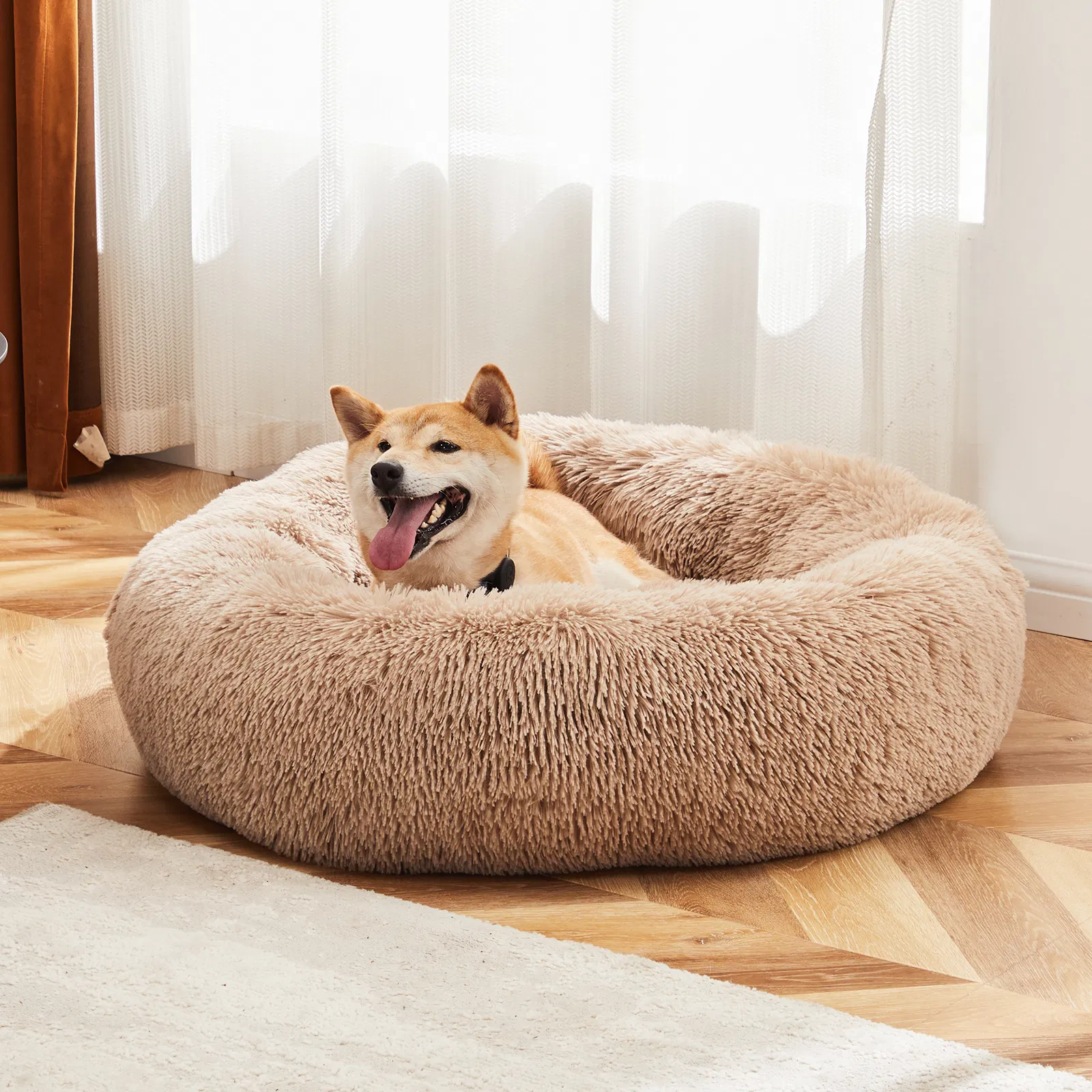 24 Inch Anti-Slip Round Fluffy Plush Faux Fur Cat Bed, Fits up to 25 lbs Pets photo 1