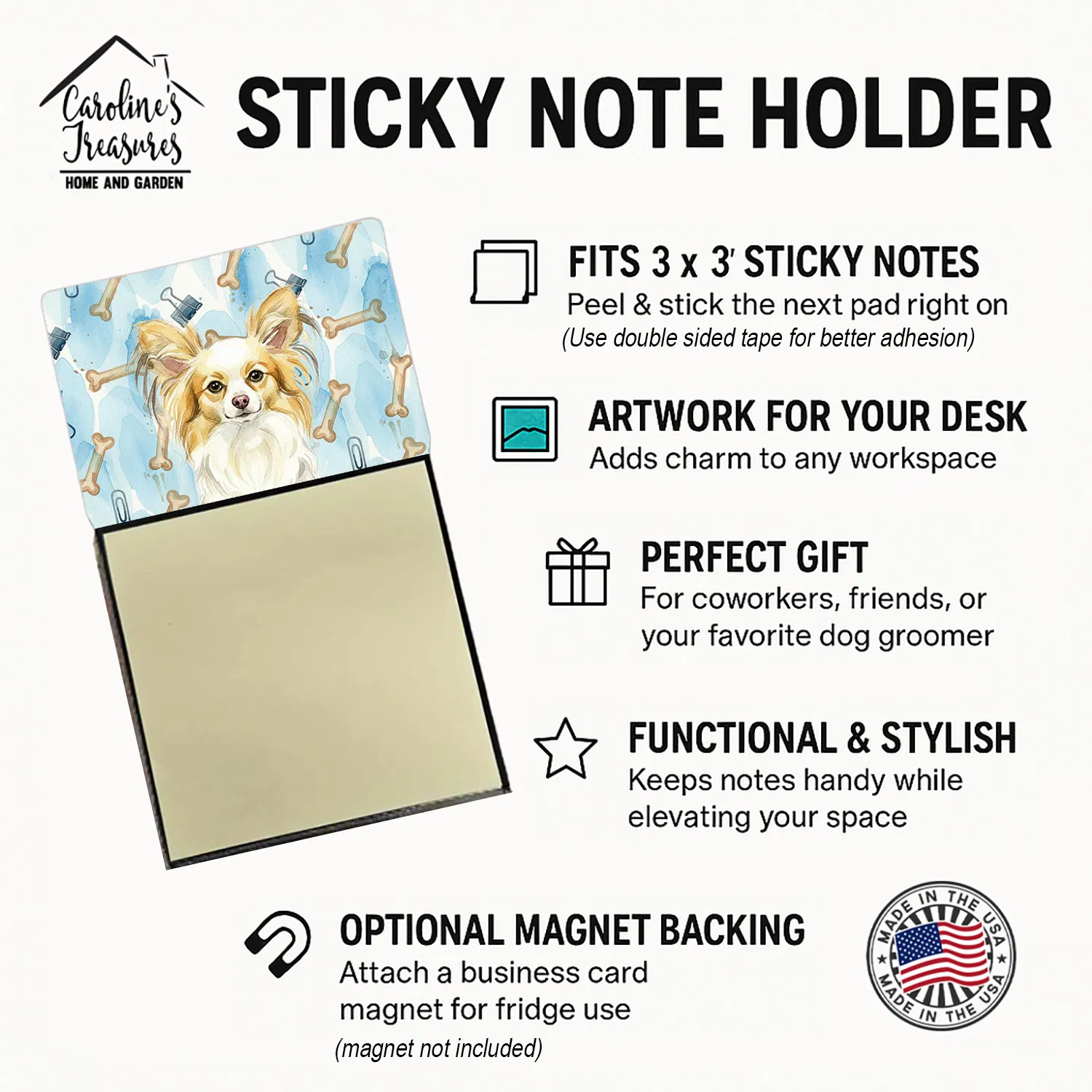 Lemon and White Papillon Coworker Watercolor Sticky Note Holder Refillable Dispenser Desk Accessory 3x3 Pad Gift photo 4