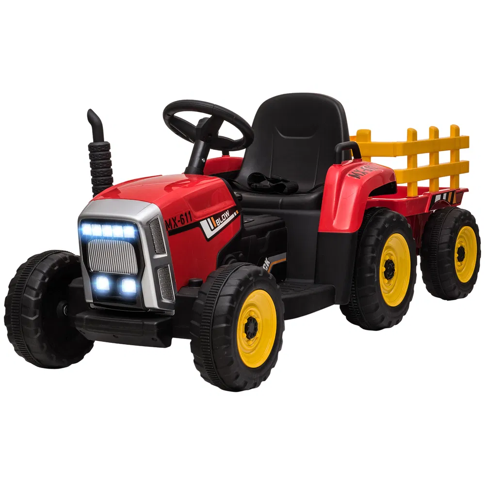 12V Kids Ride on Tractor with Trailer, Remote Control, Music Start up Sound and Horn, USB, LED Lights, Red photo 7