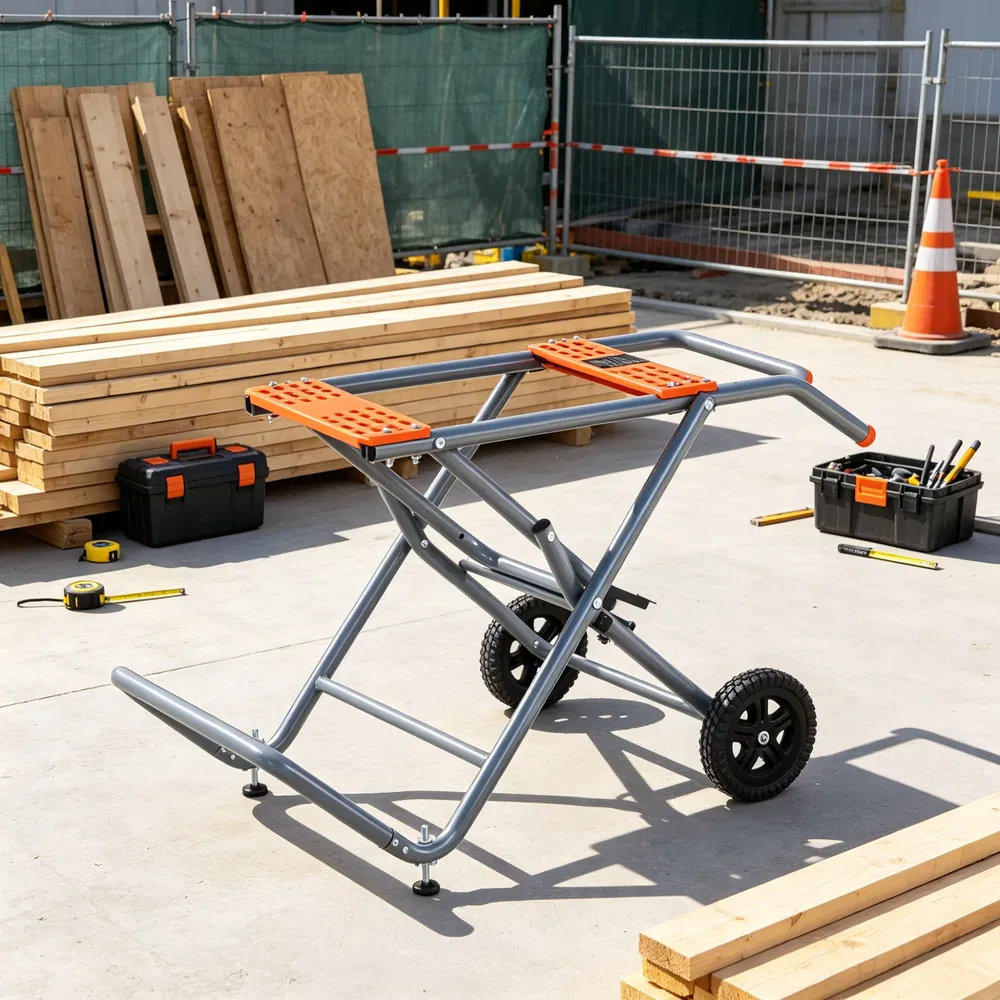350 lbs Portable Table Saw Stand, Rolling Foldable Heavy Duty Construction with 8 Inch Rubber Wheels, Universal Fit for Most Table Saws, Easy Storage photo 7