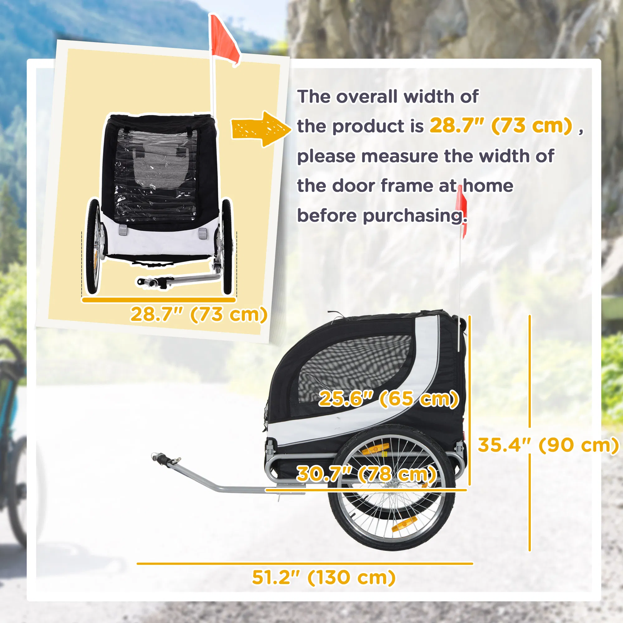 Dog Bike Trailer, Pet Cart Bicycle, Wagon Cargo Carrier Attachment with Hitch, Reflectors, Flag for Medium Dogs, Pet Wheelchair for Travelling, White photo 4