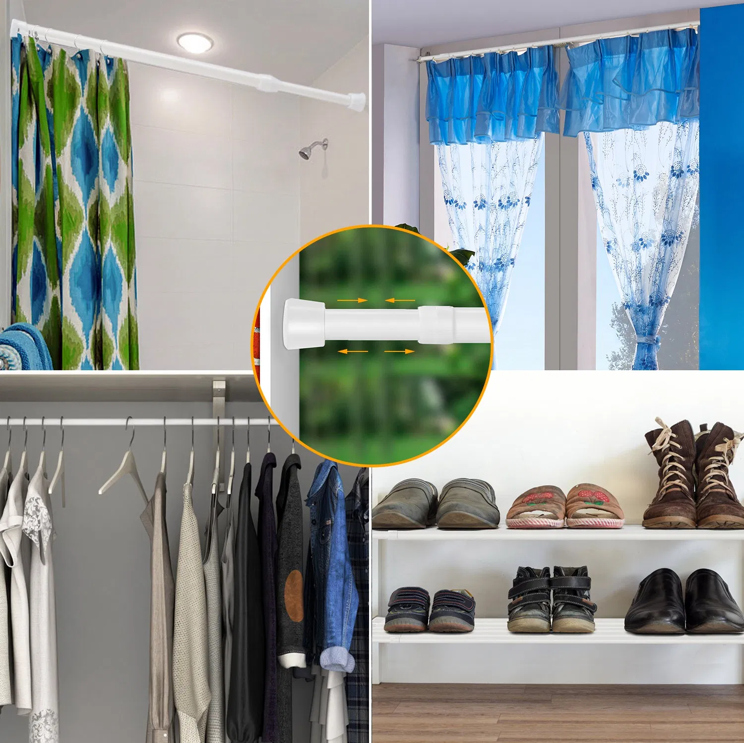 Tension Curtain Rod Spring Load Adjustable Curtain Pole Heavy-Duty Steel 4 Sizes for Bathroom Wardrobe Kitchen Balcony 50cm photo 7