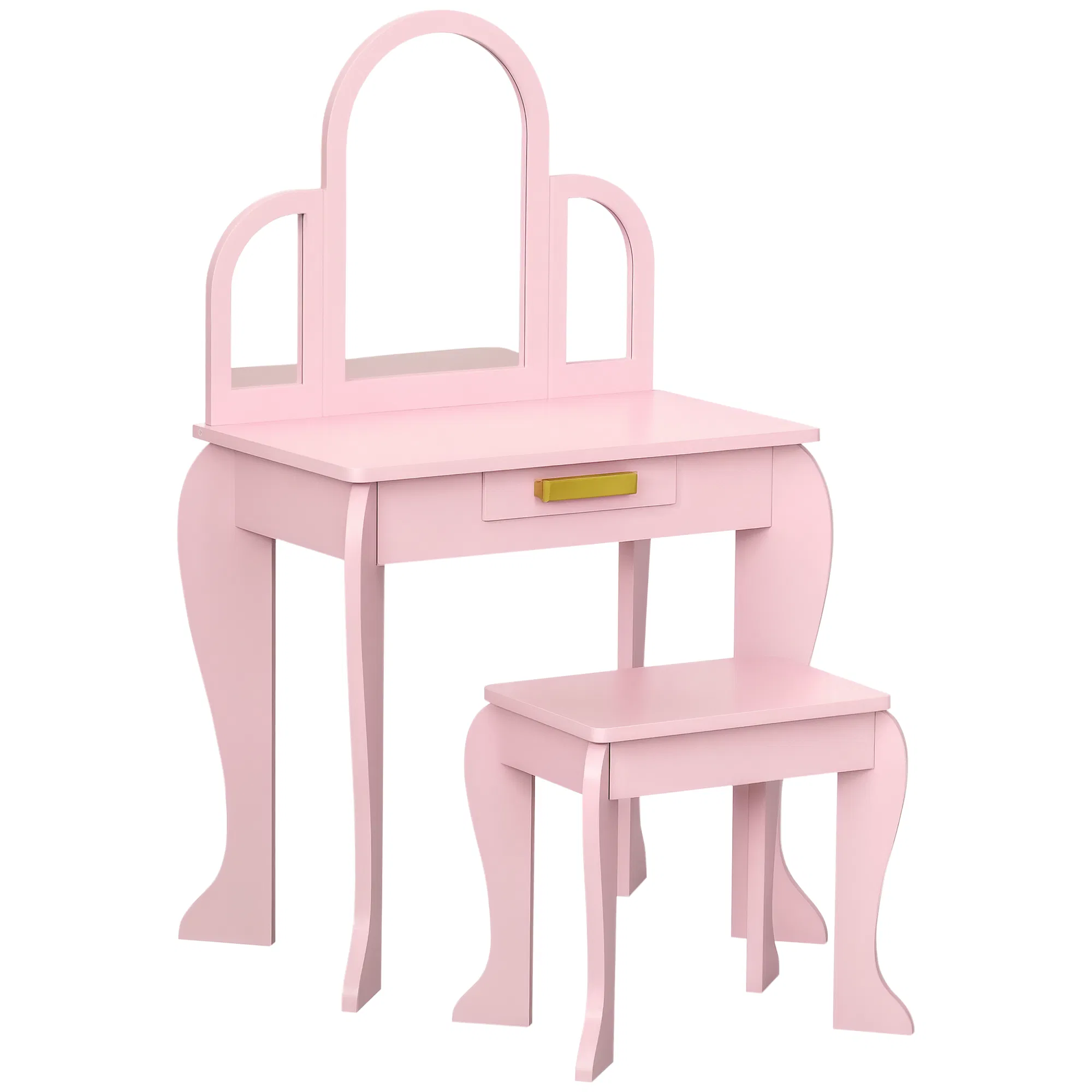 Kids Dressing Table and Chair Set, Girls Dressing Set, Makeup Desk with Drawer for 3-6 Years Old Kids, Pink photo 1