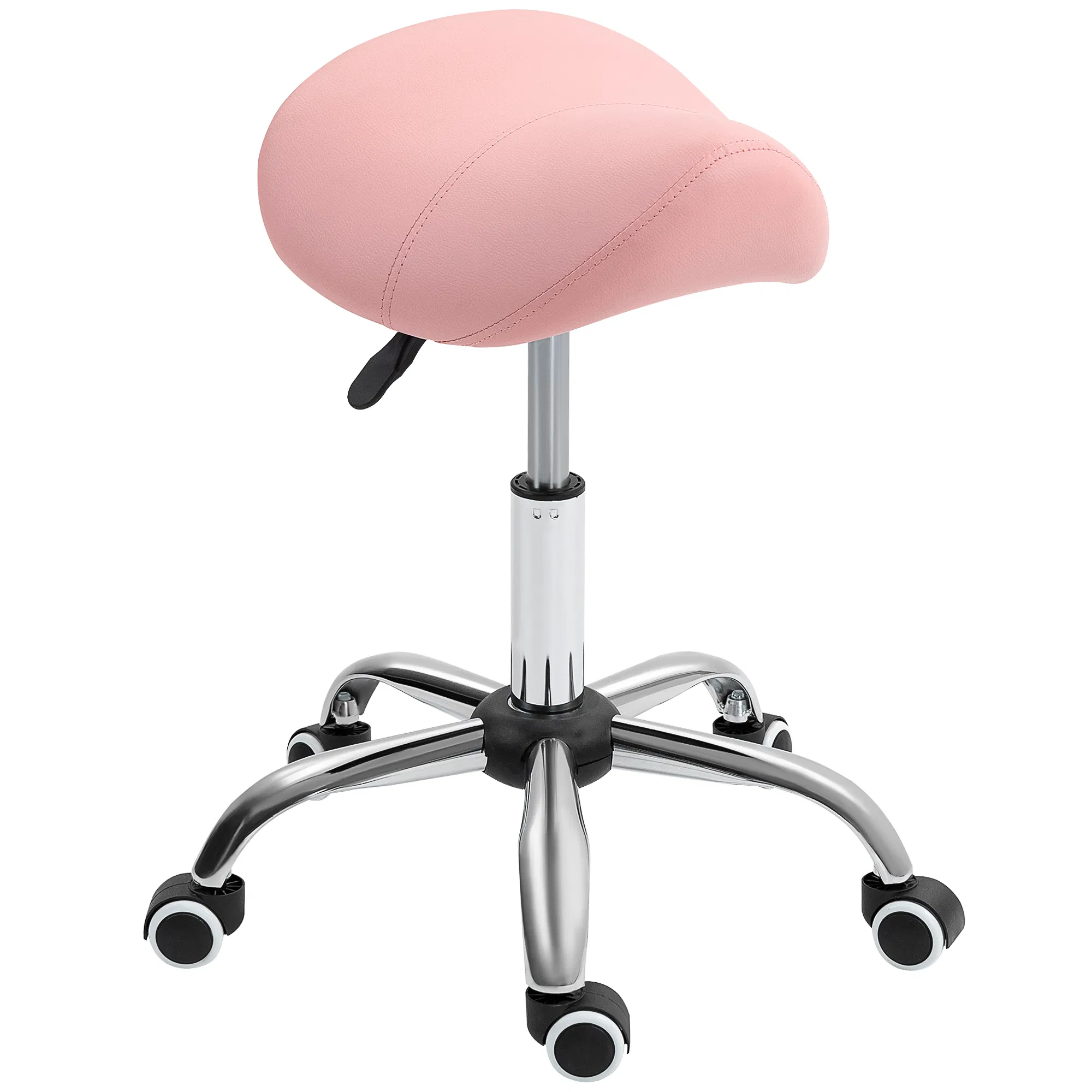 Cosmetic Stool Rotate Height Adjustable Salon Massage Spa Chair Hydraulic Rolling Faux Leather Saddle Stool, Pink photo 1