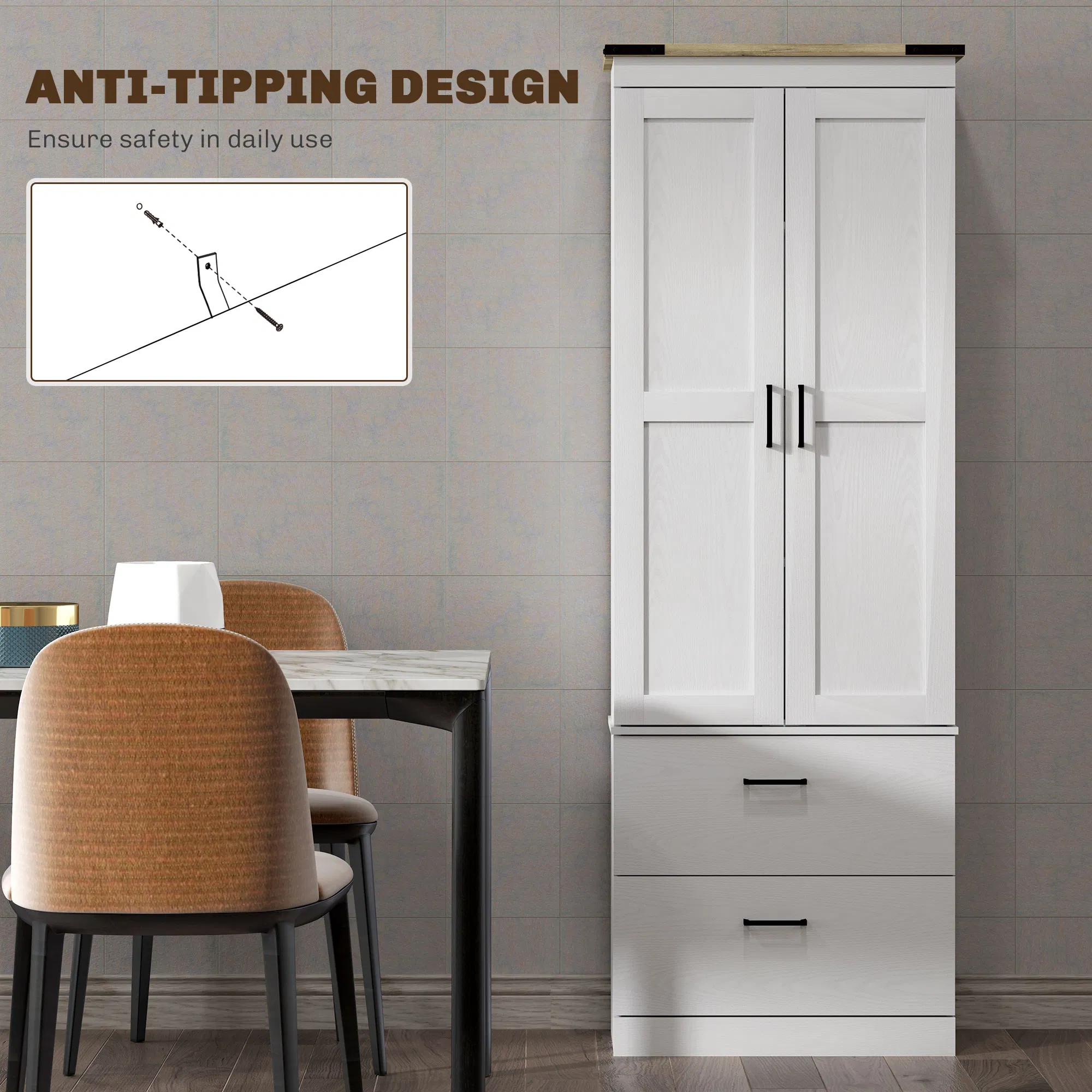 67" Tall Kitchen Pantry Storage Cabinet, Kitchen Pantry Cabinet with Doors, Drawers and Adjustable Shelves, Cream White photo 4