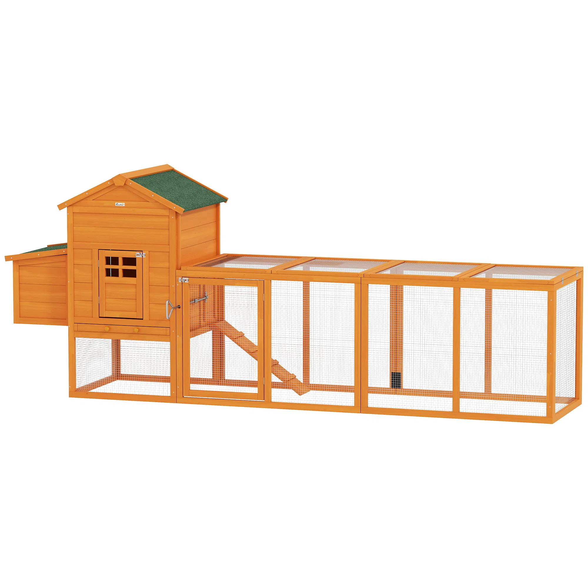 117" Extra Large Chicken Coop with Asphalt Roof, Wooden Hen House with Slide-out Tray, Quail Hutch with Nesting Box, Orange photo 1
