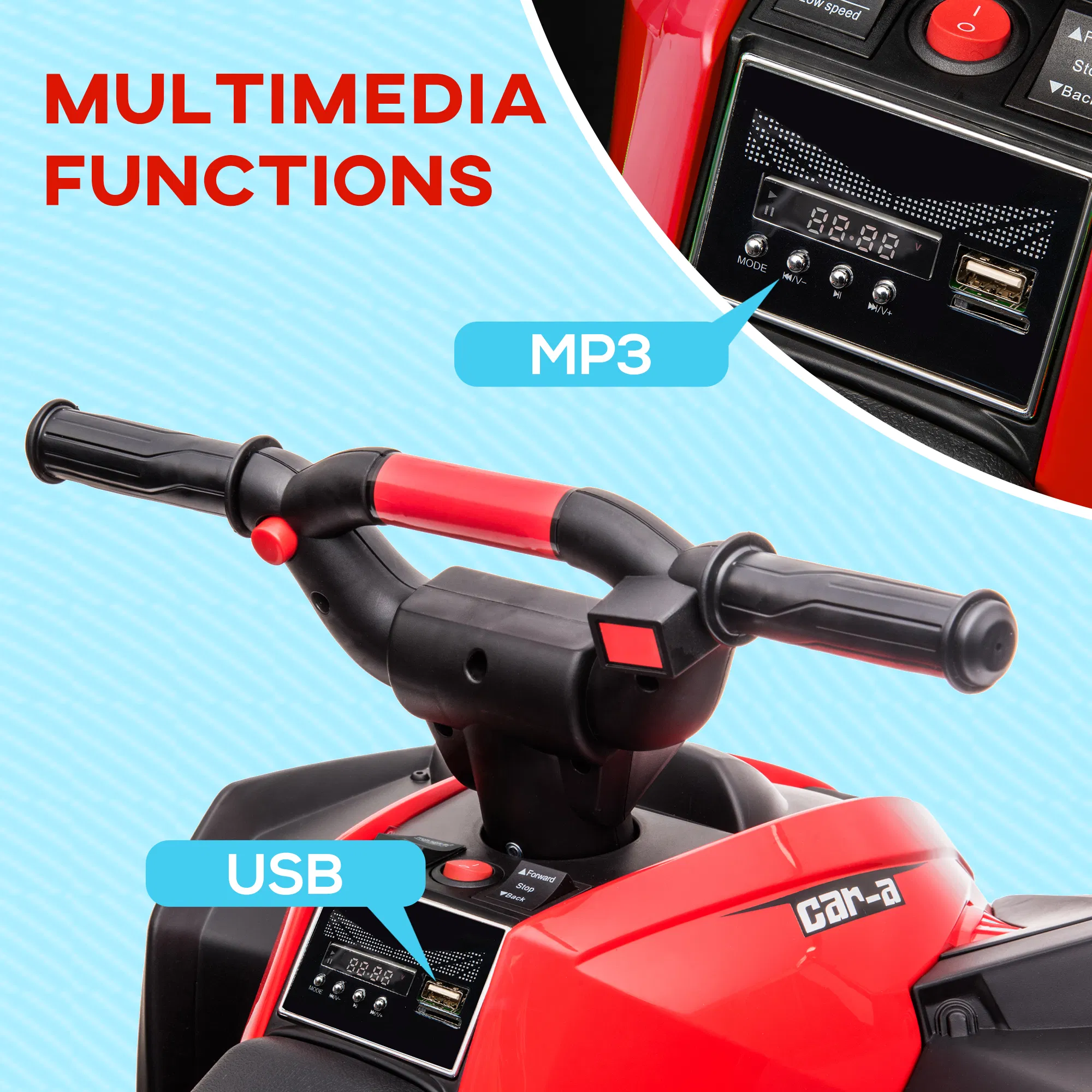 Kids 4 Wheeler Quad with Music, Headlights, High & Low Speed, Kids ATV for 3-5 Years Old Boys & Girl, Red photo 2