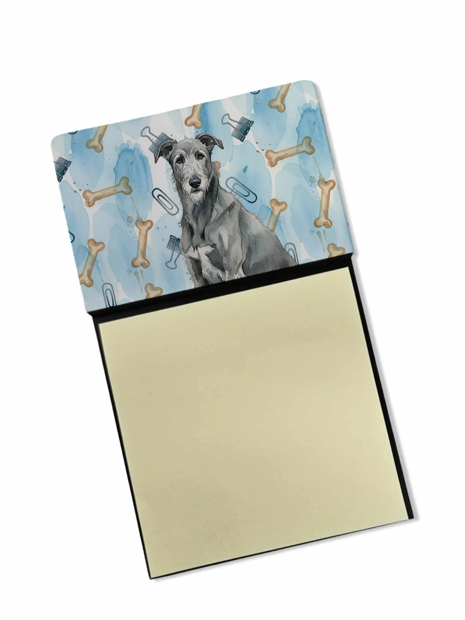 Gray Irish Wolfhound Coworker Watercolor Sticky Note Holder Refillable Dispenser Desk Accessory 3x3 Pad Gift photo 1