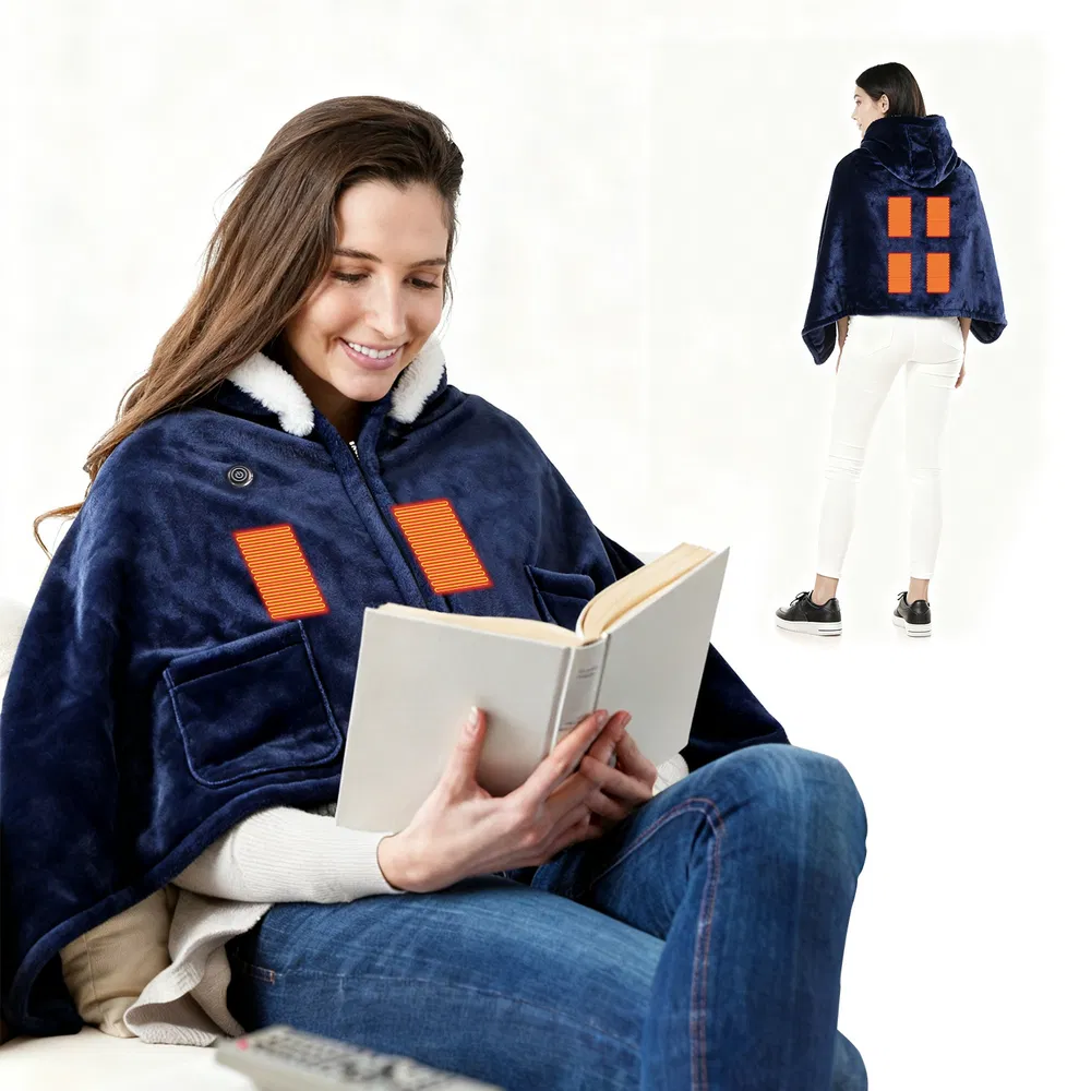 Wearable Heated Blanket - 8 Heating Zones, 3 Temperature Levels, Soft Double-Layer Flannel (59x31in), USB Power Bank Compatible, Machine Washable for Indoor Outdoor Camping Picnic photo 5