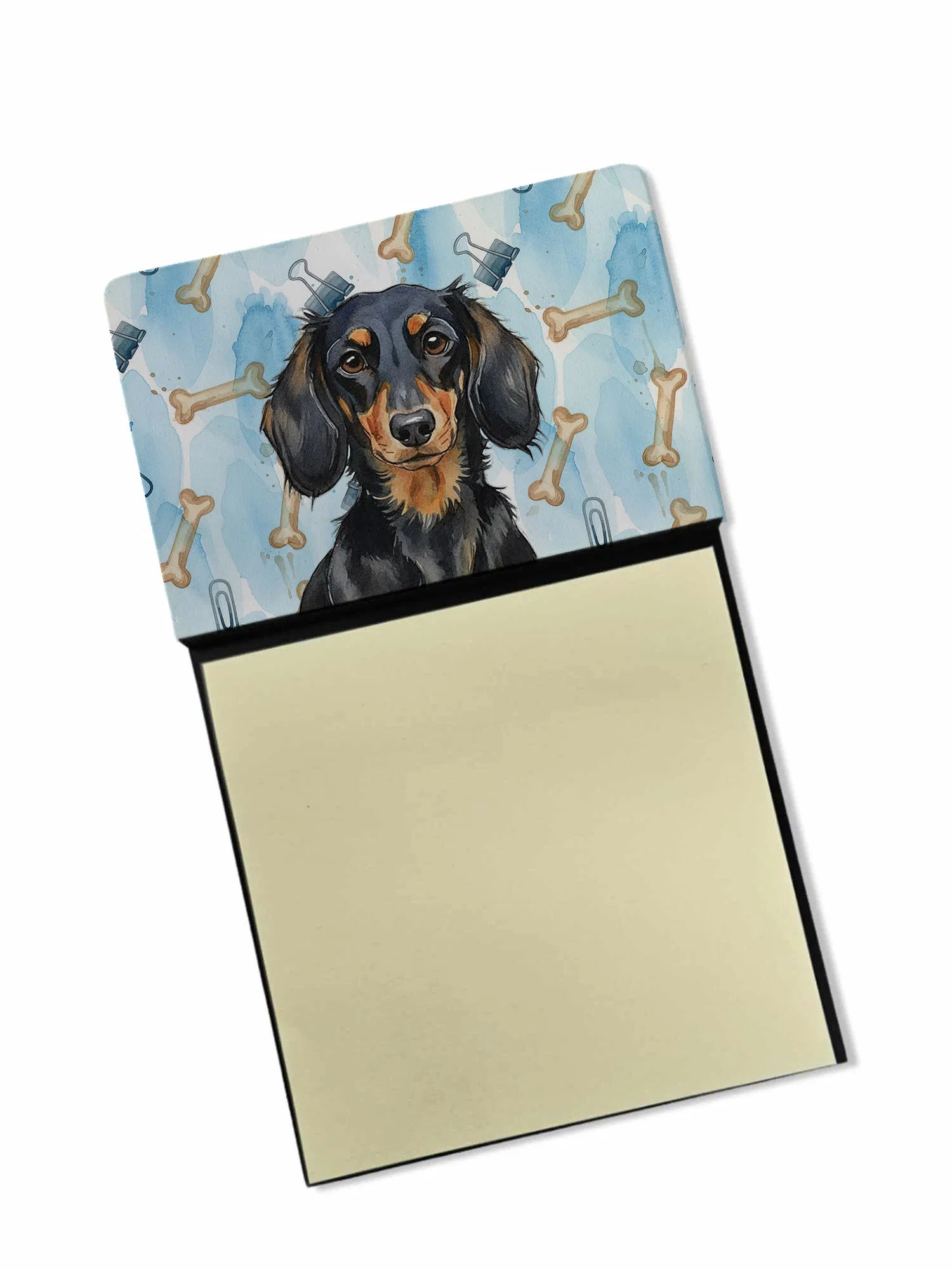 Longhaired Black and Tan Dachshund Coworker Watercolor Sticky Note Holder Refillable Dispenser Desk Accessory 3x3 Pad Gift photo 1
