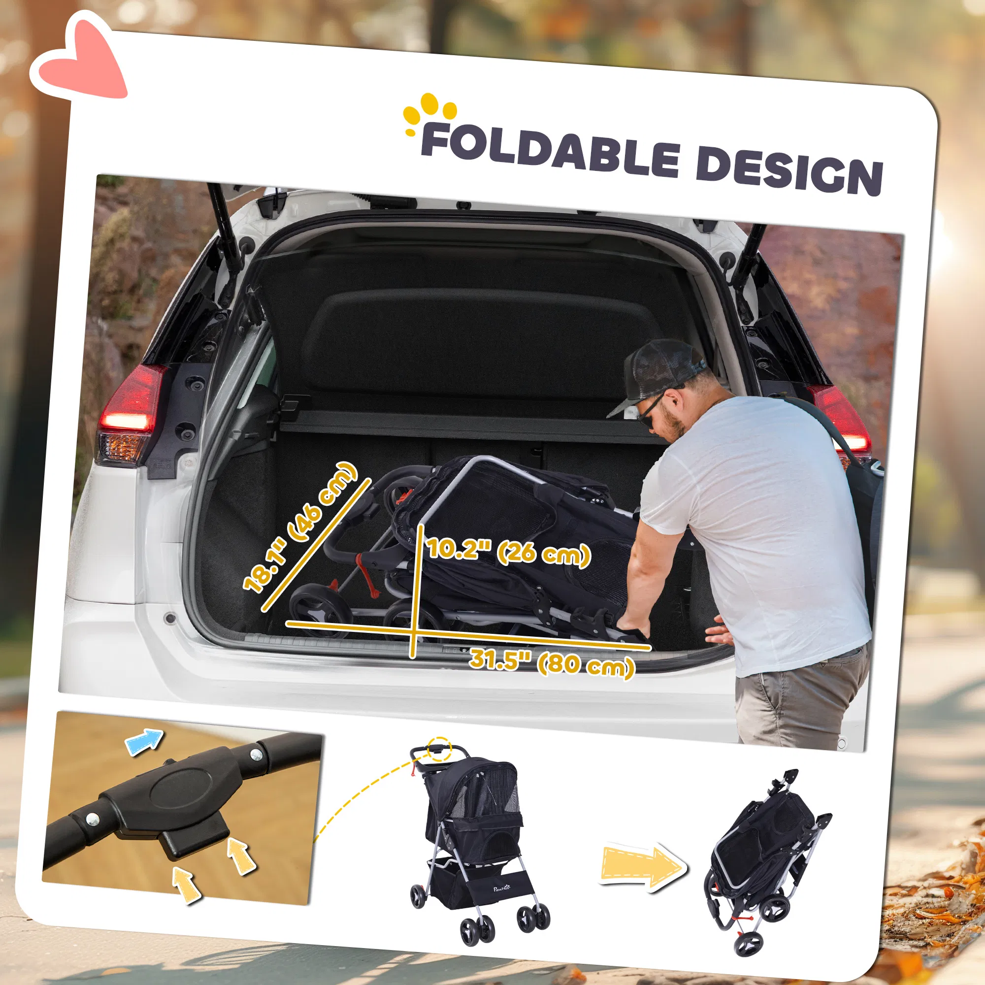 Dog Stroller, One-click Folding Pet Stroller with Cup Holder, 4 Wheels Travel Carrier w/ Brakes, 360° Swiveling Front Wheels, Storage Basket, for XS/Small Dogs Cats, Black photo 2