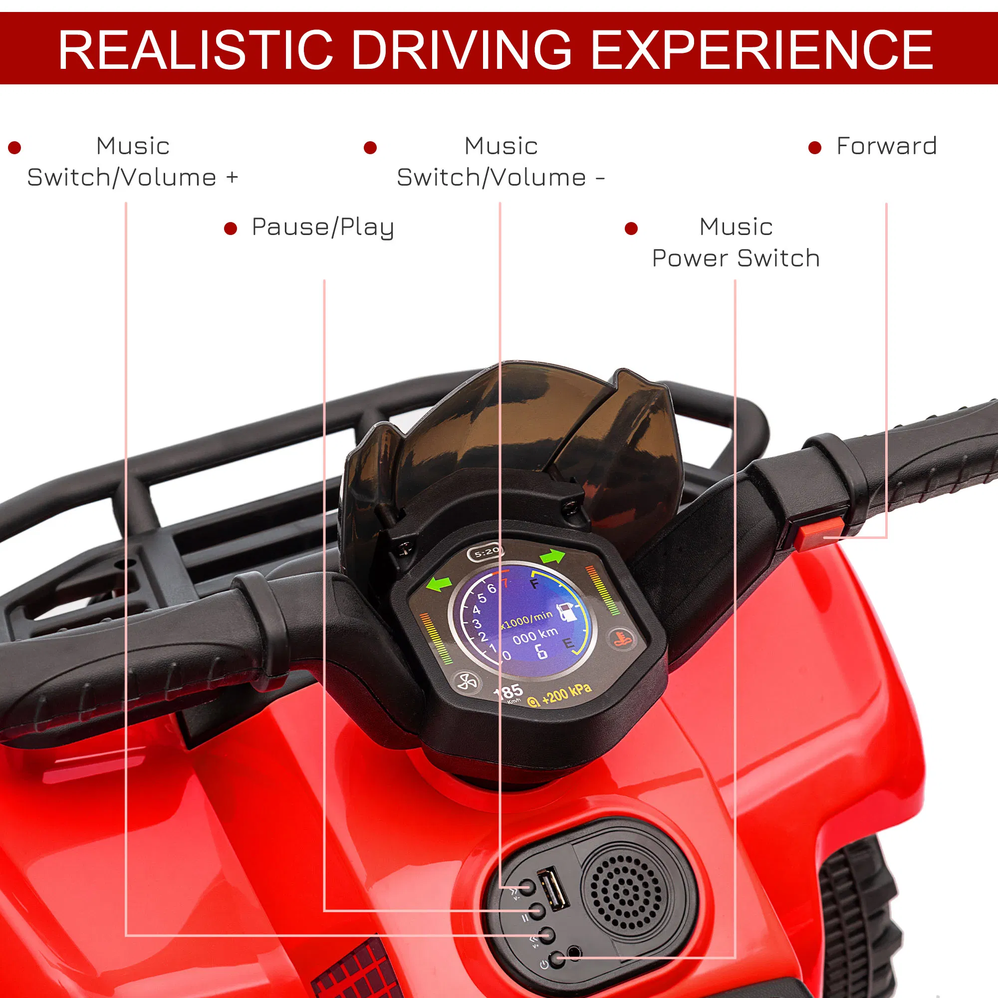 6V Kids ATV Quad, 4 Wheeler Battery Powered Electric Ride on Car with Music, Forward, for Boys and Girls Ages 18-36 Months, Red photo 5