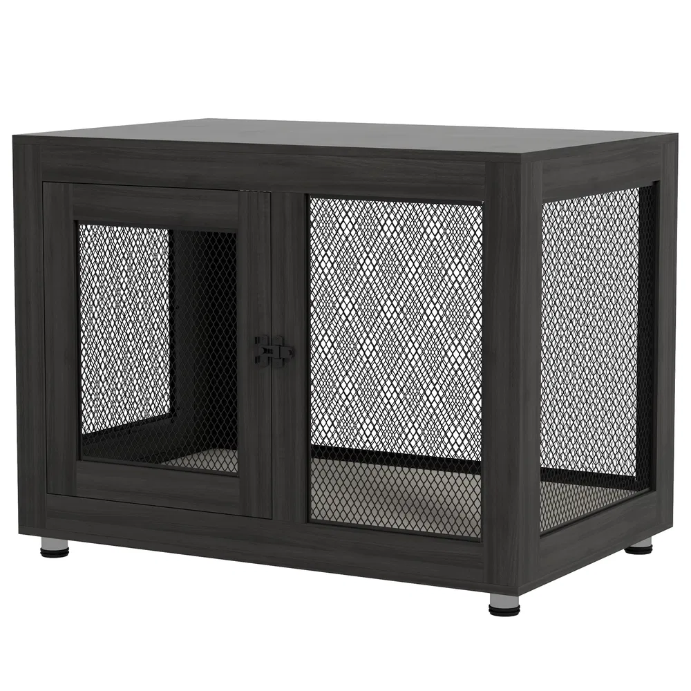 Pet Crate End Table with Water-resistant Cushion or Large Medium Dogs, Black photo 7