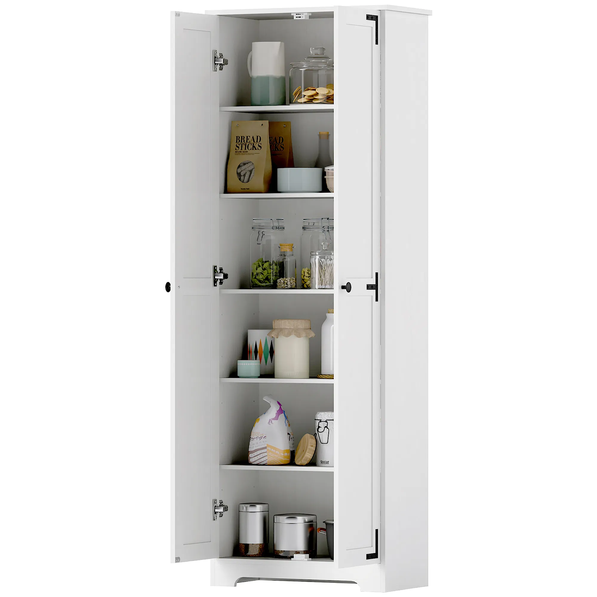 67" Farmhouse Pantry Cabinet with 2 Doors, Tall Storage Cabinet with Adjustable Shelves, Distressed White photo 1