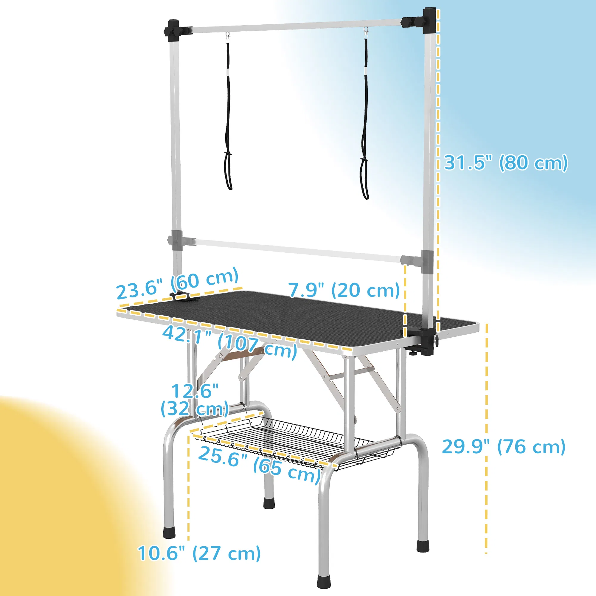 Adjustable Dog Grooming Table with 2 Safety Slings, Storage Basket, Black photo 5