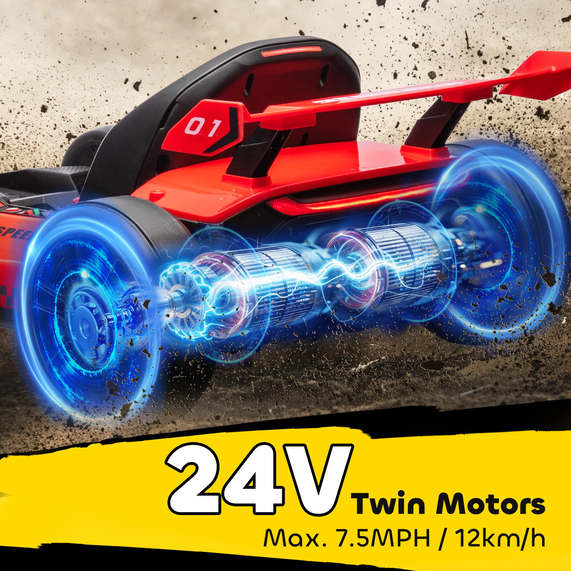 24V Electric Go Kart, Battery Powered Kids Drift Kart with Adjustable Seat, Seat Belt, Horn, Music, Light, Red photo 4