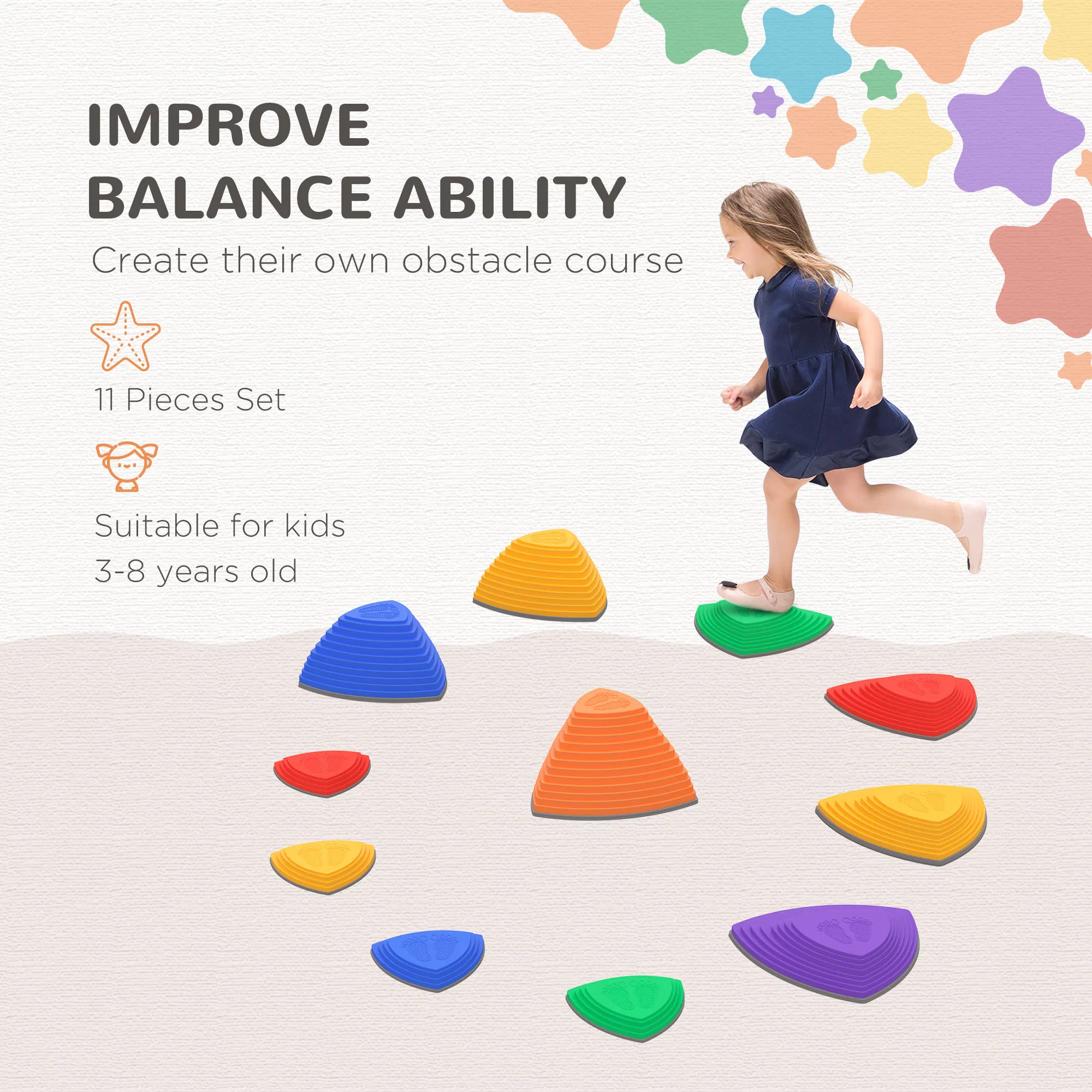 11 PCs Stepping Stones Kids with Non-slip Rubber, Stackable Balance River Stones for Obstacle Course Sensory Play, Outdoor Indoor for 3-8 Years Old photo 3