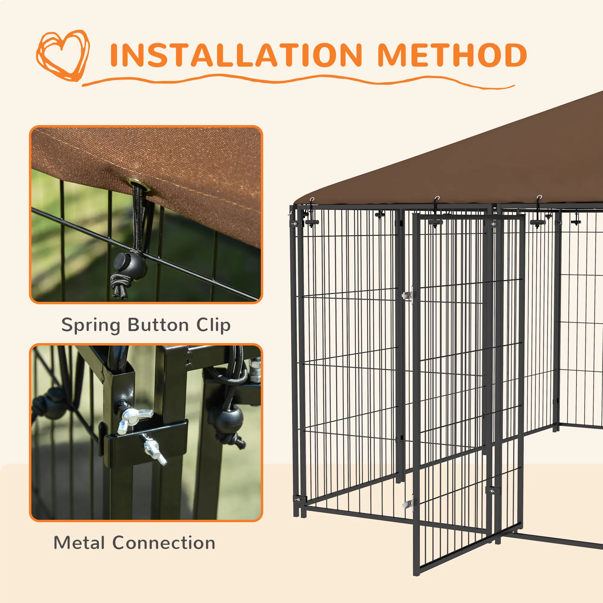 6.9' x 6.9' x 5' Outdoor Dog Kennel with Canopy, Rotating Bowls, Coffee photo 6