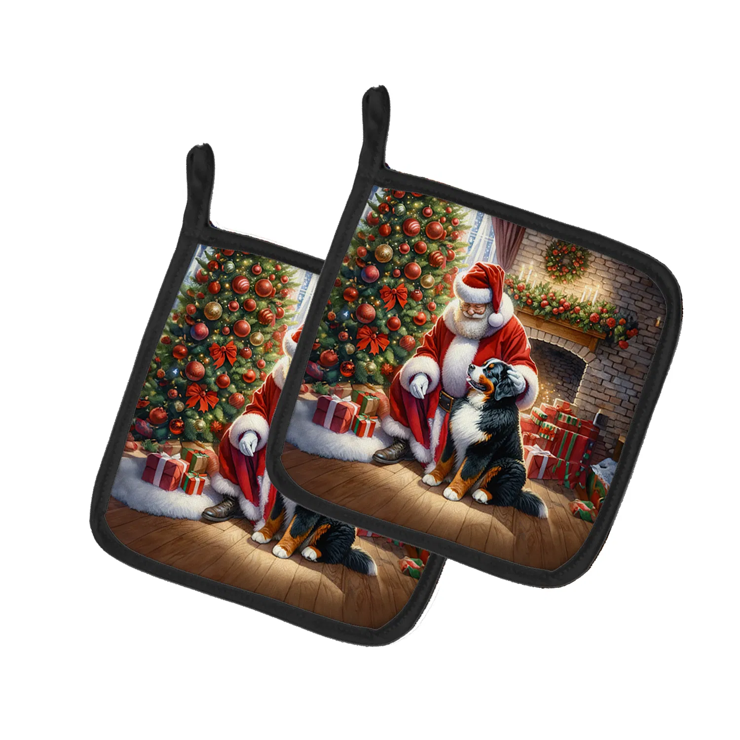 Bernese Mountain Dog and Santa Claus Pair of Pot Holders Kitchen Heat Resistant Pot Holders Sets Oven Hot Pads for Cooking Baking BBQ, 7 1/2 x 7 1/2 photo 1