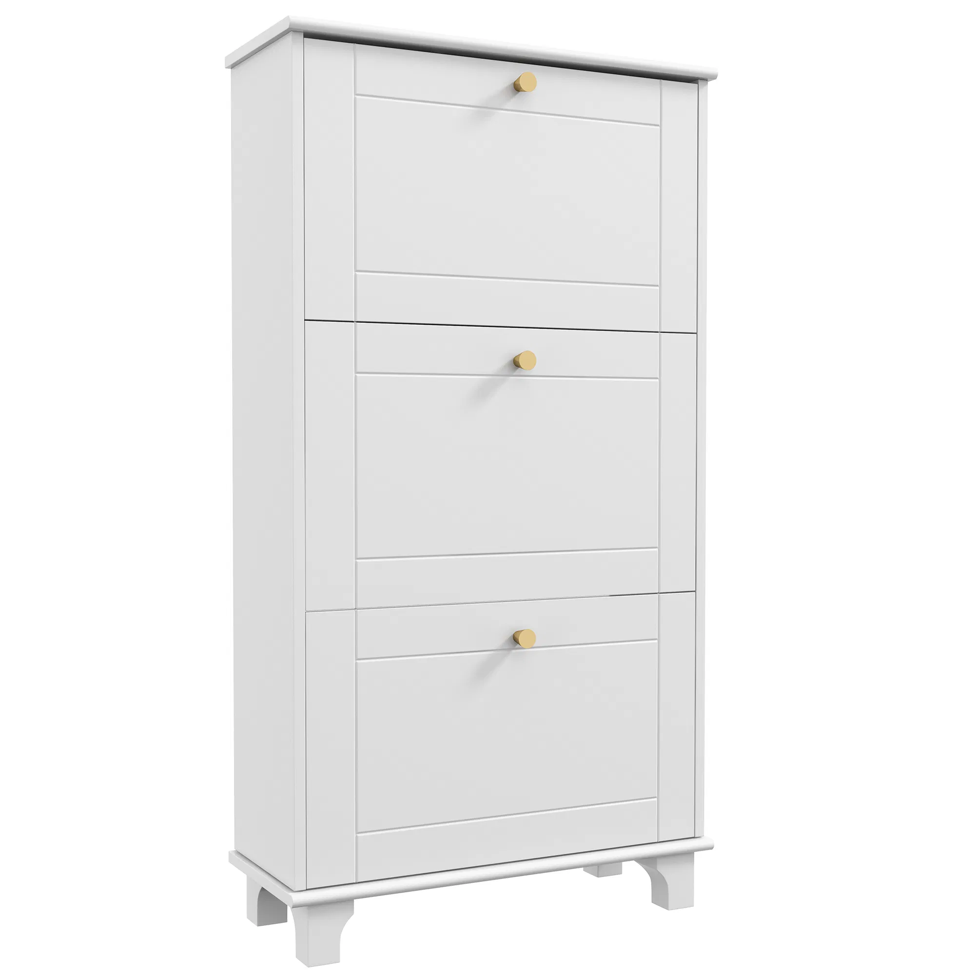 Narrow Shoe Storage with 3 Flip Drawers and Adjustable Shelves, Shoe Cabinet Organizer for 12 Pairs of Shoes, White photo 1