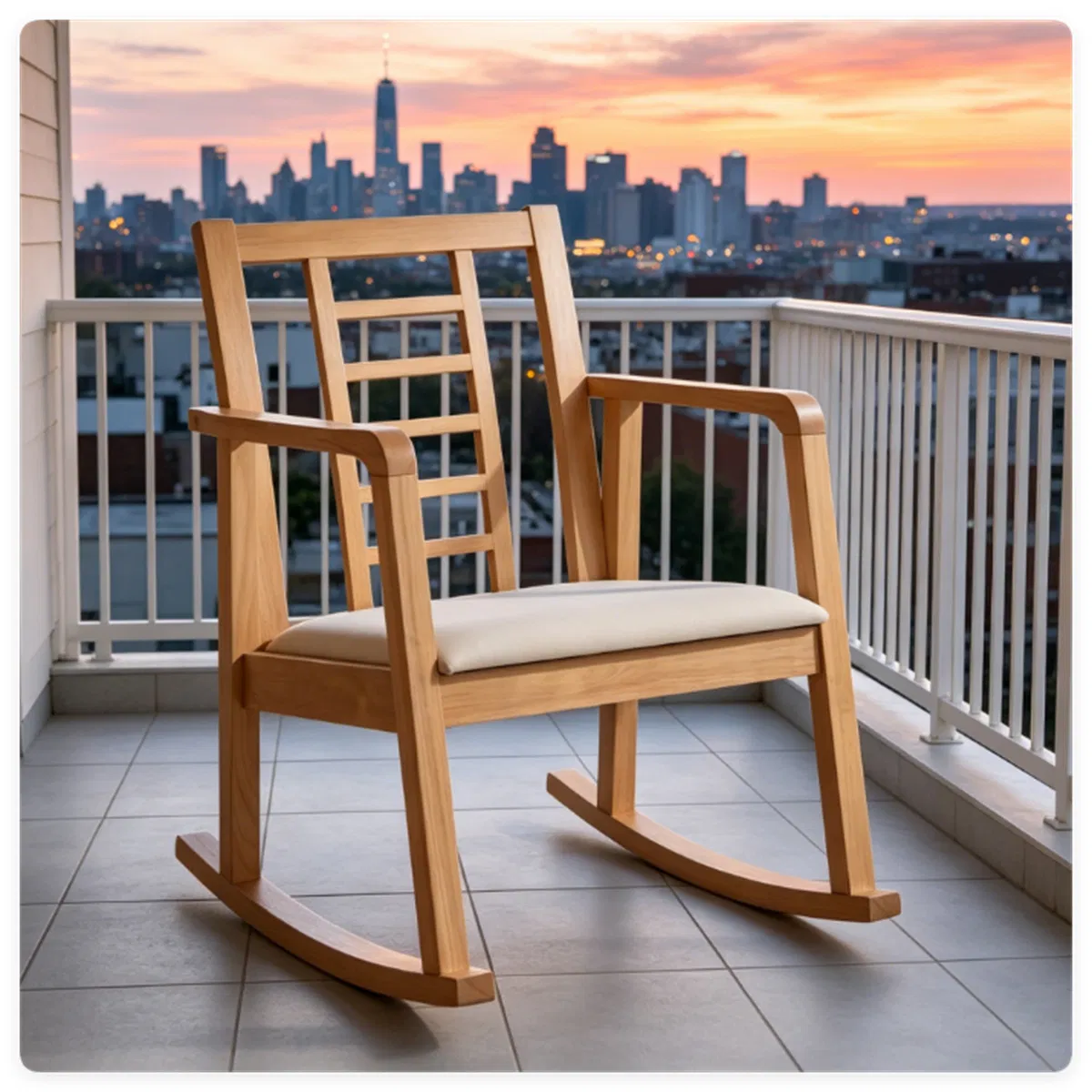 Heavy-Duty Solid Wood Rocking Chair, Ergonomic Accent Armchair with Breathable Ladder Back for Indoor Relaxation-Natural photo 1