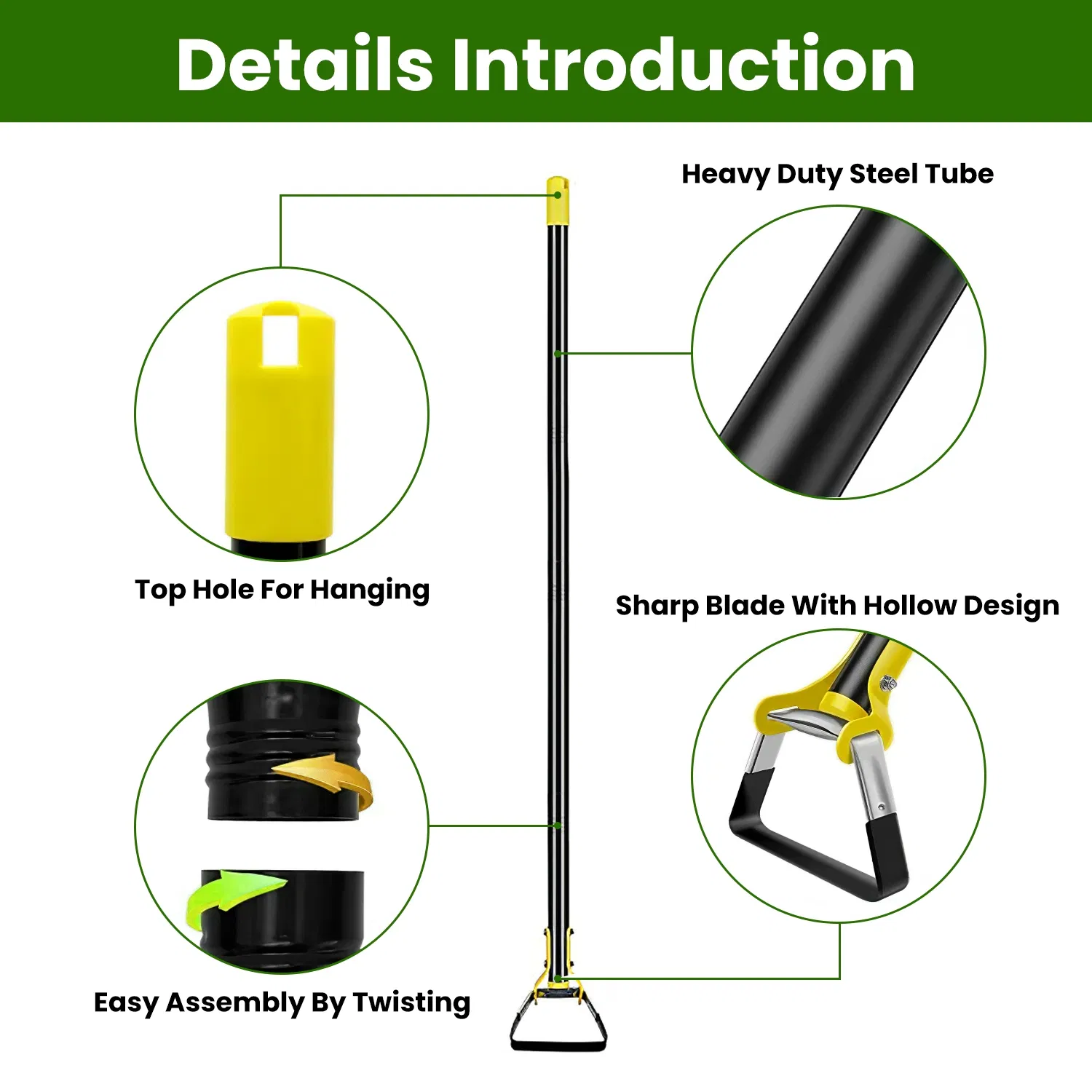 46.06in Adjustable Garden Hoe Handheld Stirrup Hula Hoe Scuffle Loop Hoe Gardening Weeder Cultivator Weeding Rake for Weeding/Loosening Soil photo 3