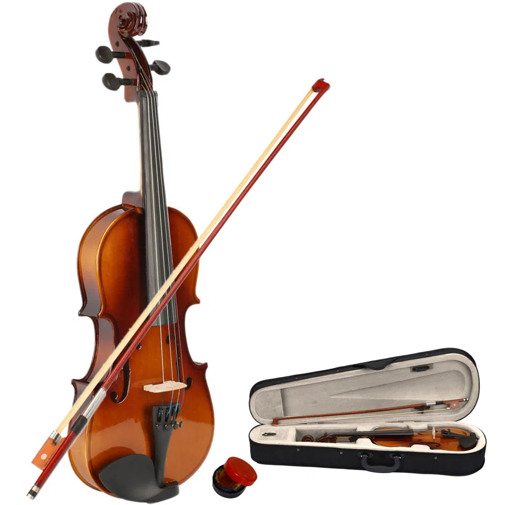 New 1/2 Acoustic Violin Case Bow Rosin Natural photo 1