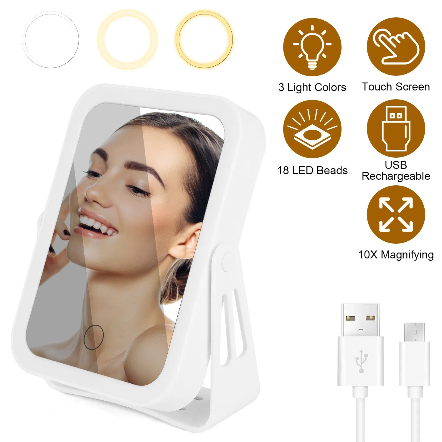 10X Magnifying LED Travel Makeup Mirror, 3 Light Modes Double-Sided Mirror with Smart Touch Sensor, USB Rechargeable for Valentine's Day Gift photo 1