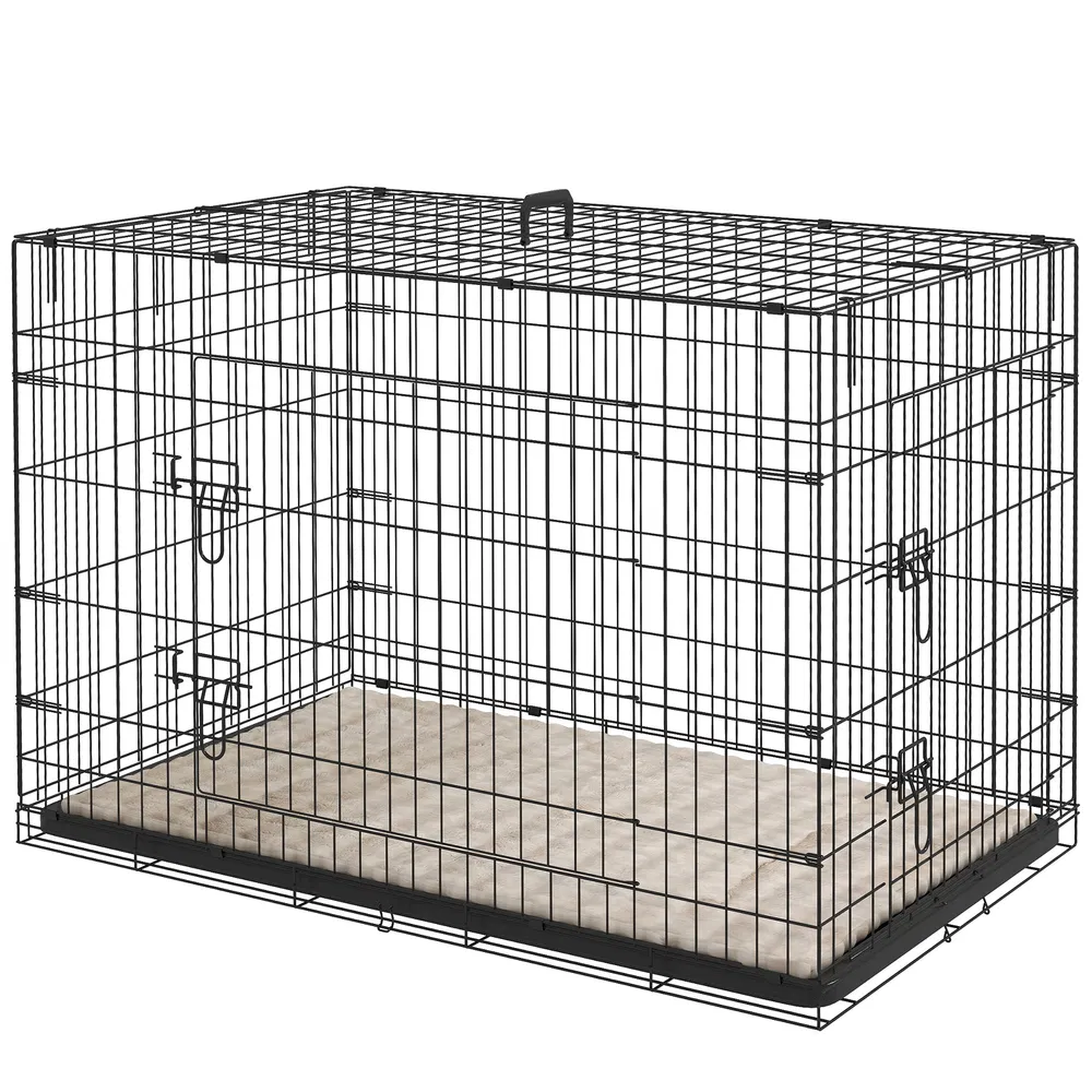 41" Dog Crate with 2 Doors, Folding Metal Dog Cage with Soft Cushion, Removable Tray, Handle, for Small Dogs, Black photo 7