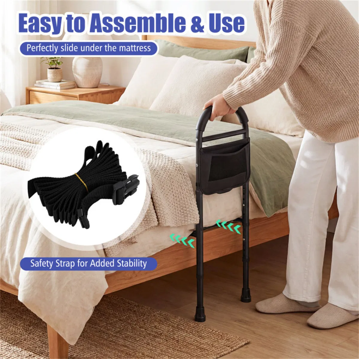 Height Adjustable Bedside Safety Rail, Tool-Free Assembly Bed Assist Bar with Anti-Slip Legs for Elderly Adults photo 7