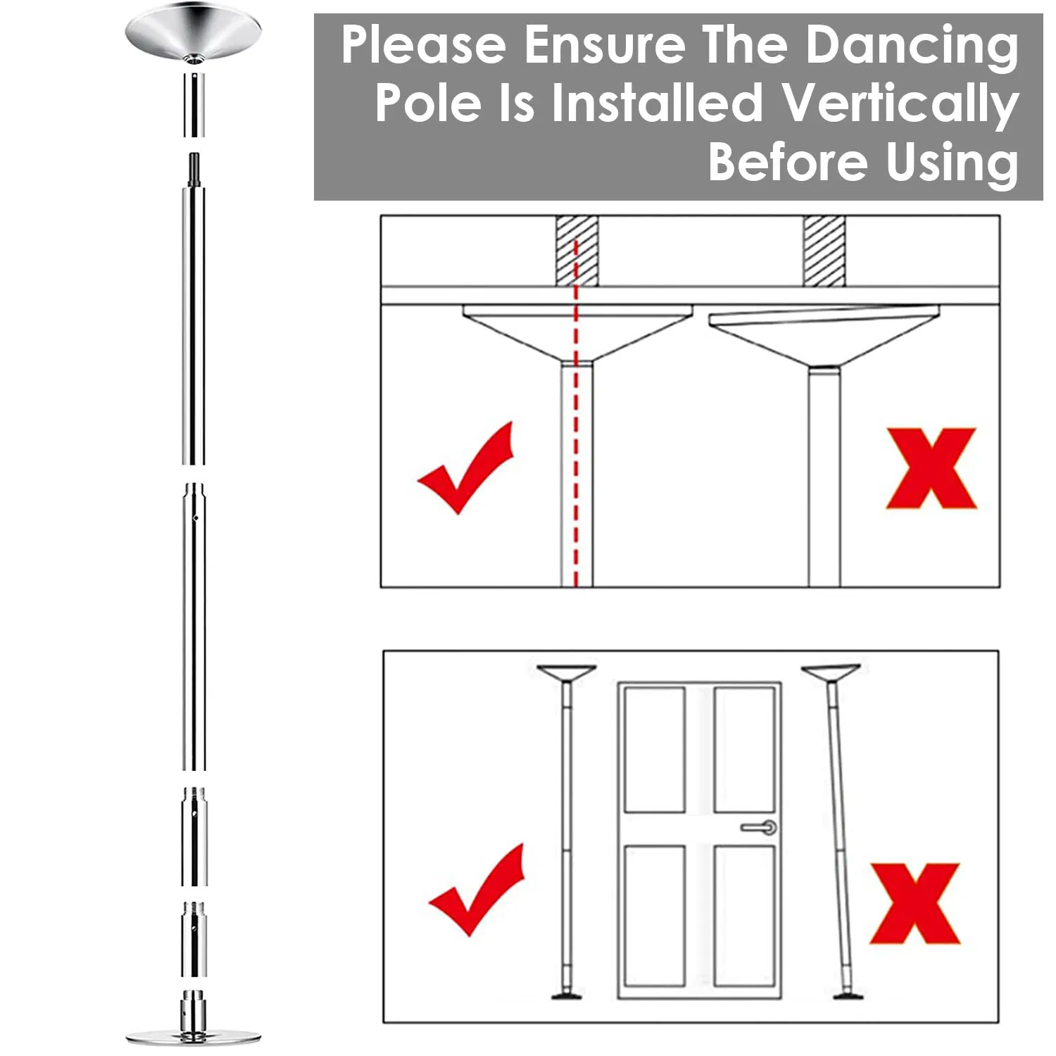 Stripper Dance Pole 45mm Spinning Static Dancing Pole with 88-108.1in Adjustable Height 551LBS Weight Capacity for Fitness Exercise Party Home Club Gym photo 2