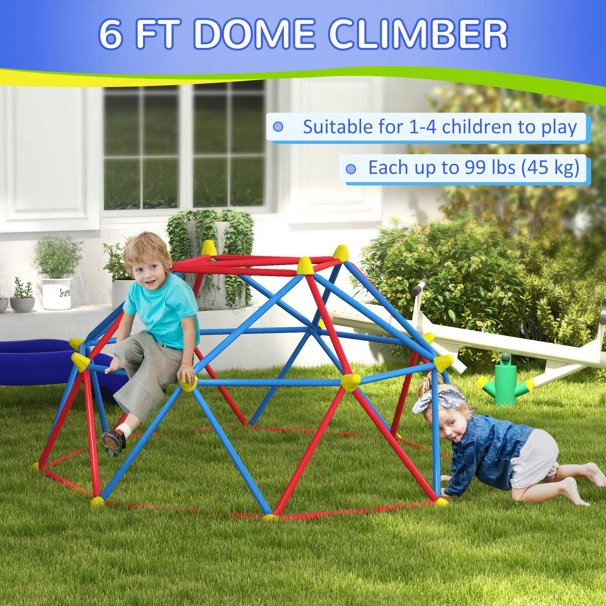 6 FT Climbing Dome Geometric Jungle Gym w/ Rust and UV-Resistant Steel, Up to 396 lbs, for 1-4 Children Aged 3-8 Years photo 6