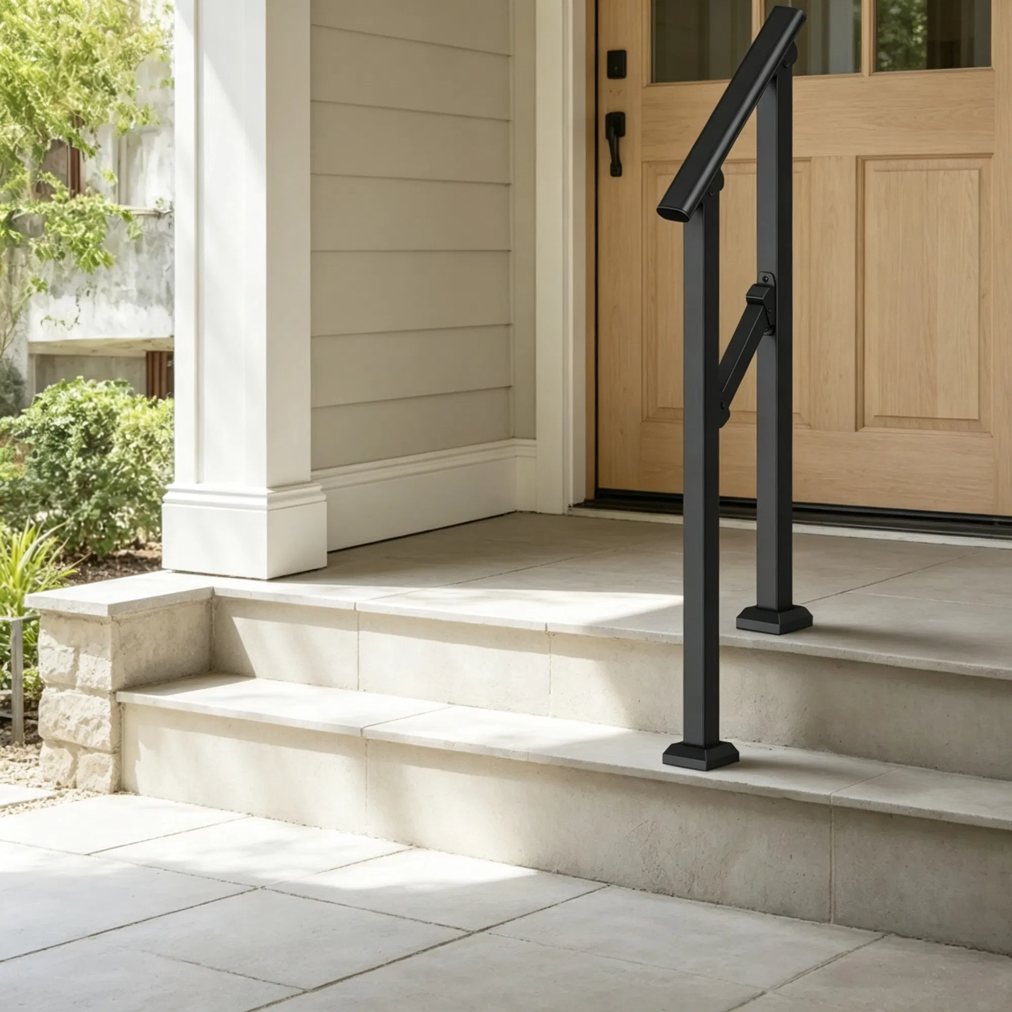 1-2 Step Stair Handrail Kit for Outdoor Steps, Black Square Tube Design, Stair Rails for Seniors, Concrete Steps, Porch & Deck photo 1