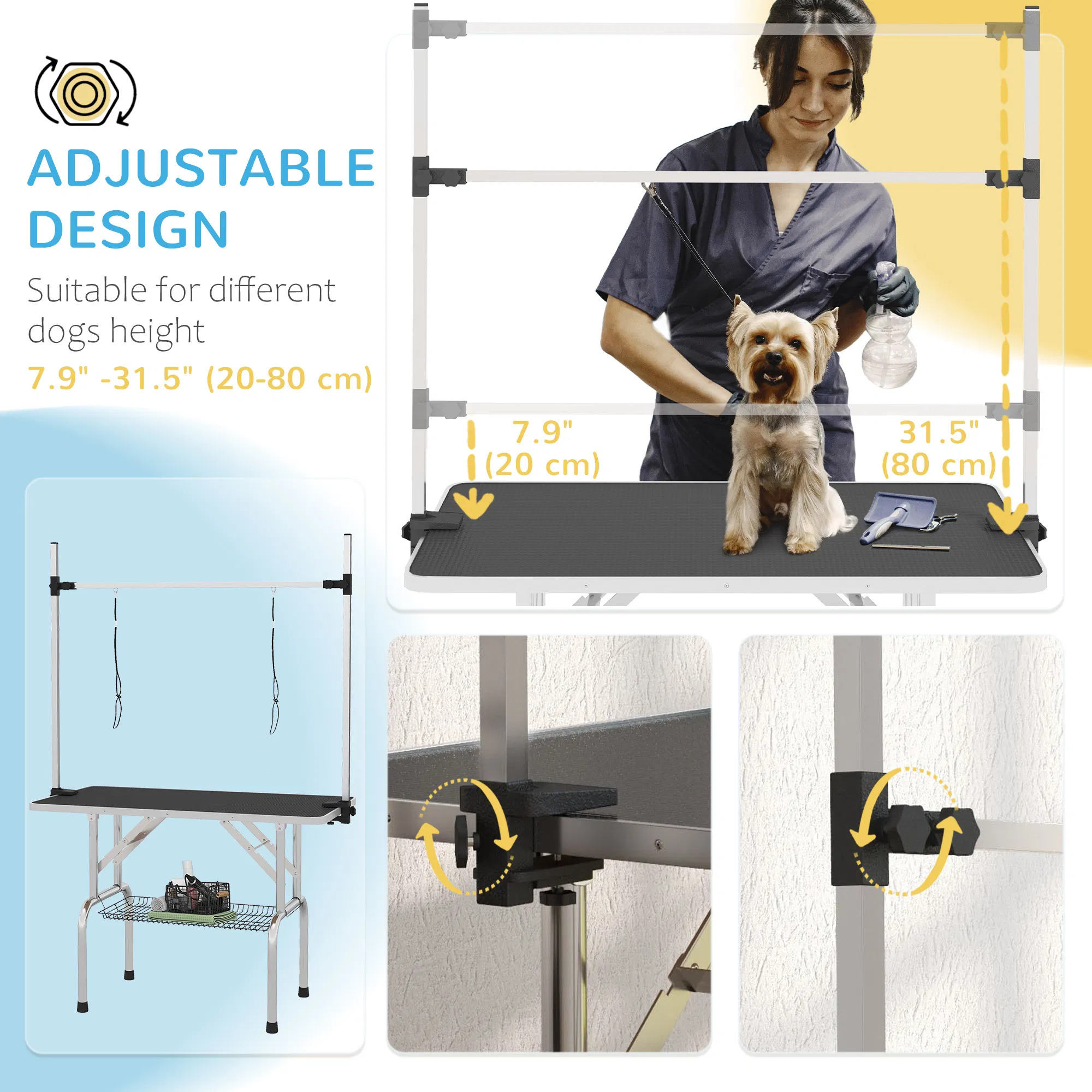 Adjustable Dog Grooming Table with 2 Safety Slings, Storage Basket, Black photo 6