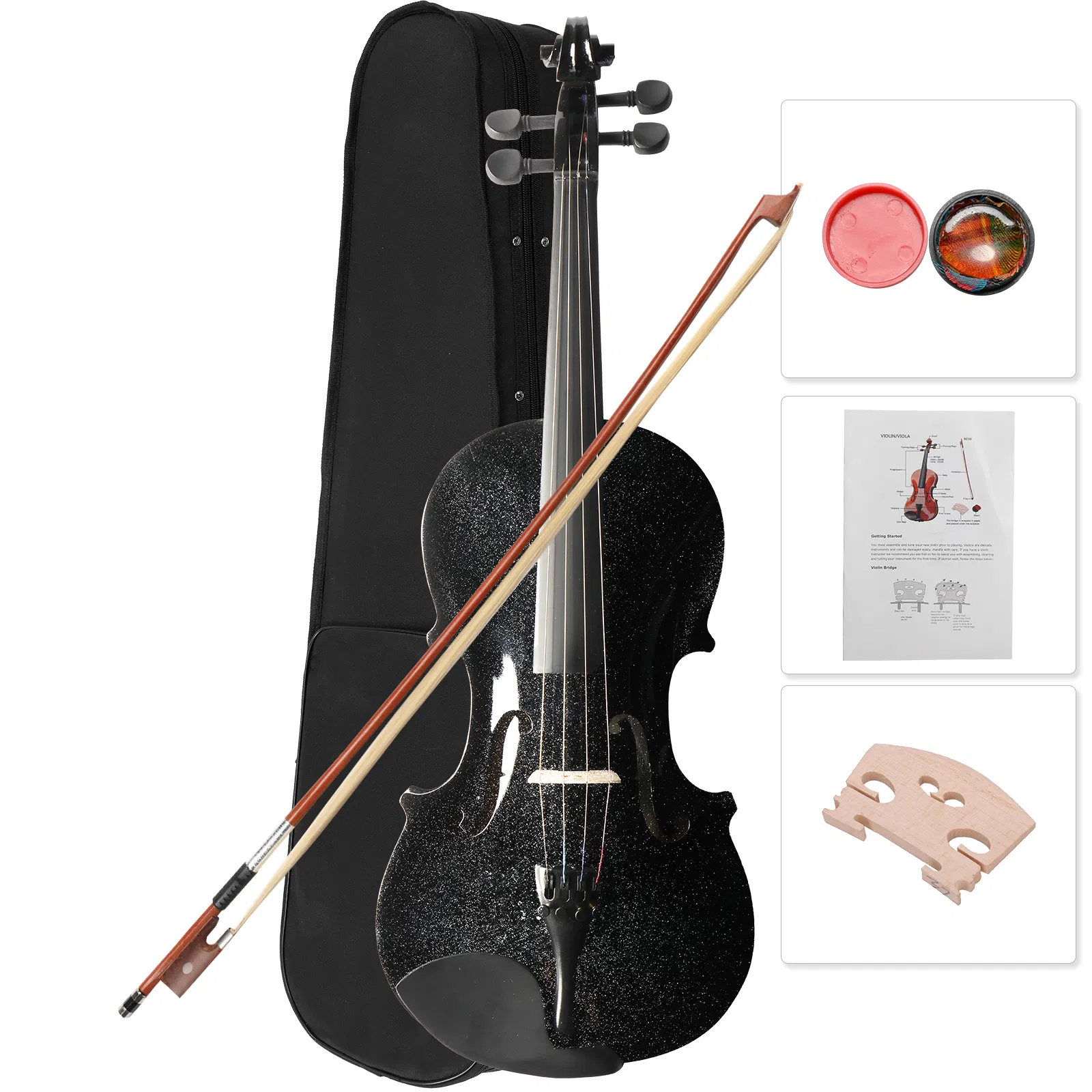 New 4/4 Acoustic Violin Case Bow Rosin Black photo 1