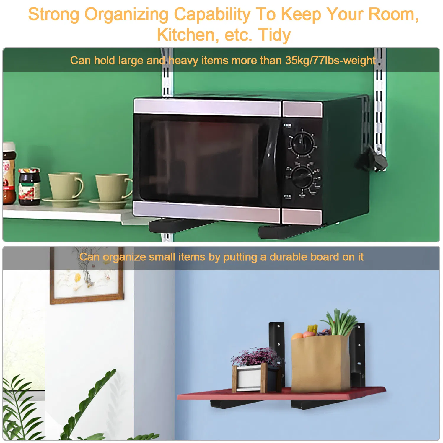 Multi-Functional L-Shape Wall Mount Bracket, Adjustable Retractable Microwave Shelf, Heavy-Duty Anti-Rust Steel Storage Rack for Indoor & Outdoor Use photo 1