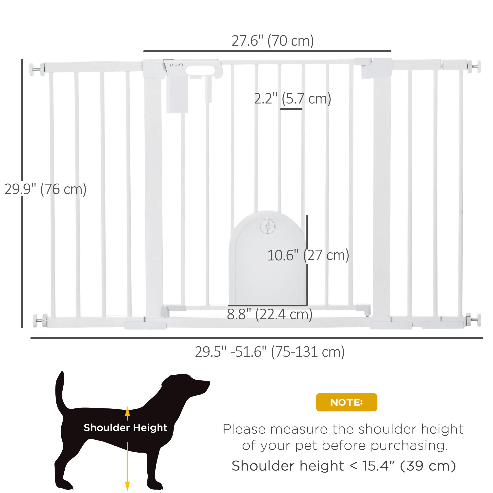 30"-52" Extra Wide Pet Gate Barrier with Small Door, 30"H Dog Gate with Safety Gate Barrier, Stair Pressure Fit, White photo 3