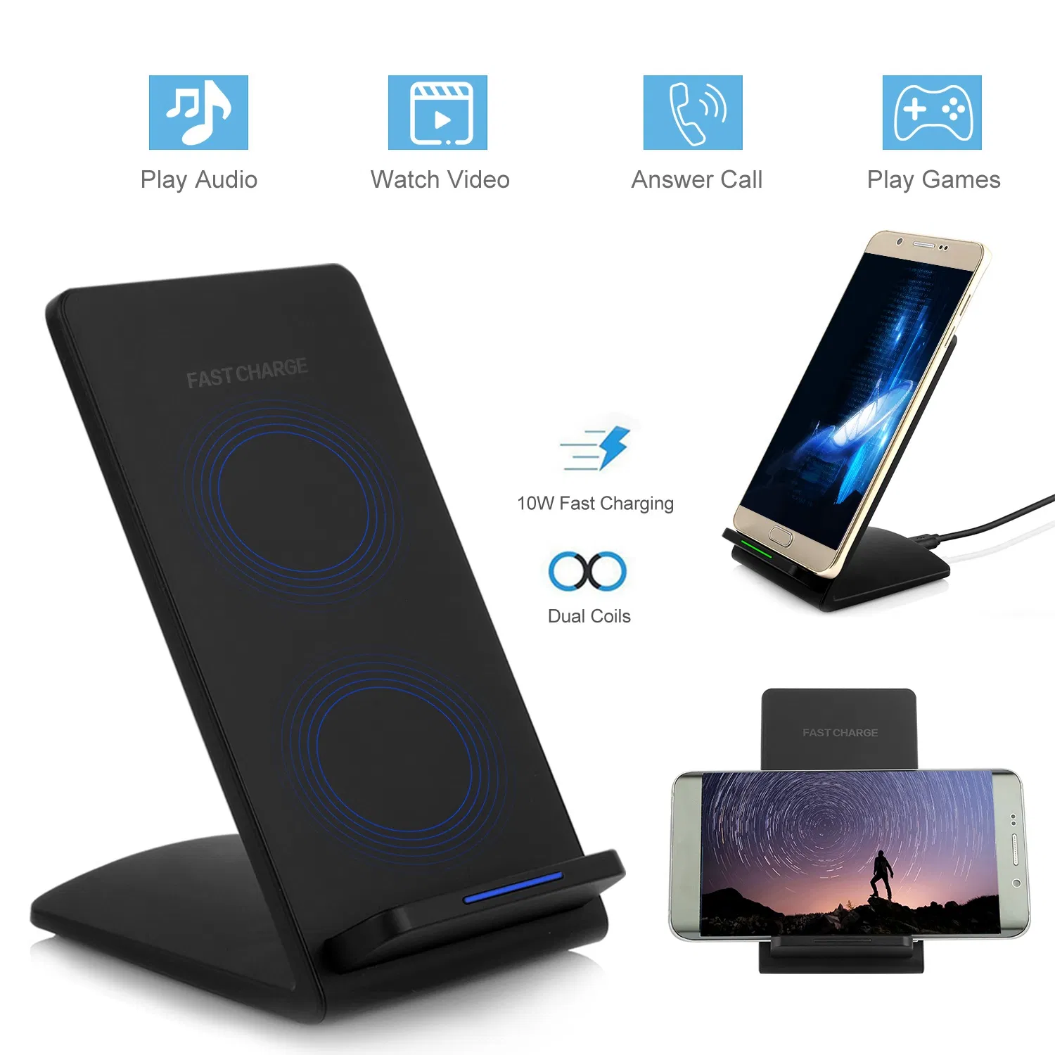 Qi Wireless Charger 10W Fast Charging Pad Stand Dual Coils Compatible with 7.5W 5W for iPhone XS/XS Max/XS/X Galaxy S10 /S9+ /S8 Google Nexus 6 photo 1