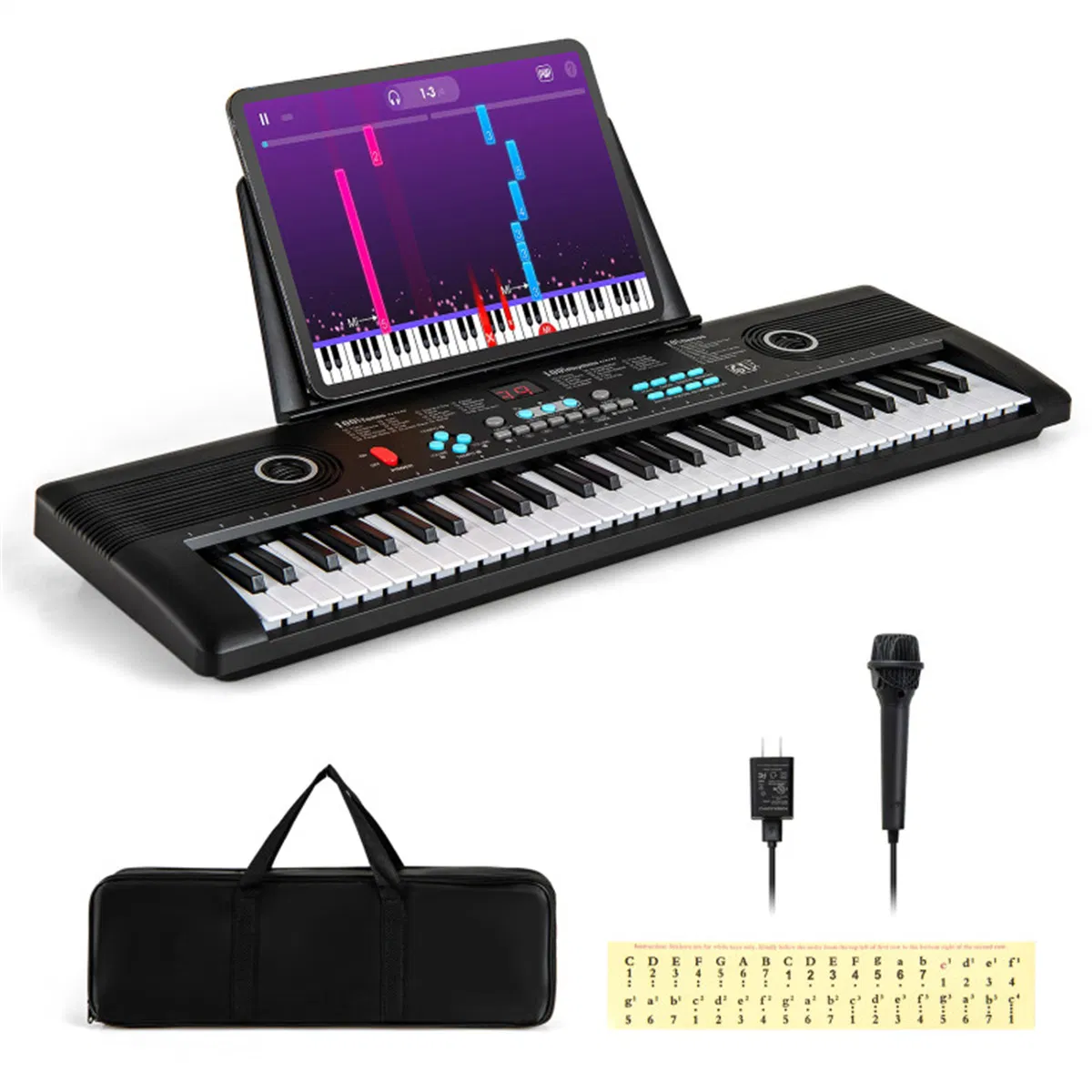 61-Key Portable Electric Keyboard for Beginners, 58.42×17.78×5.08 cm Digital Piano with 100 Rhythms/Timbres & Full Accessory Kit, Black photo 1