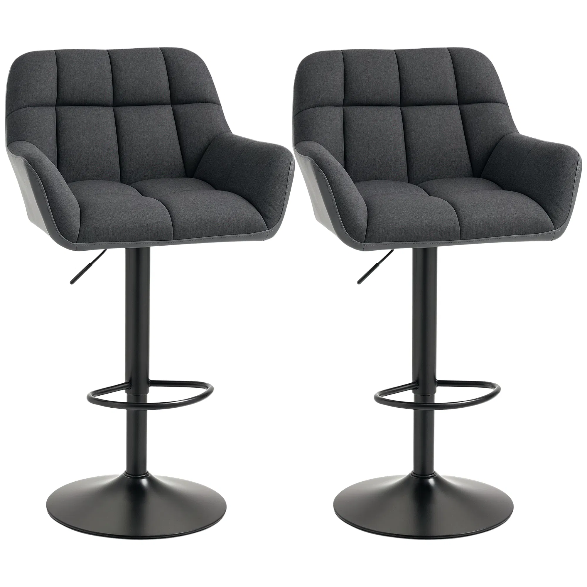 Swivel Barstools Set of 2 Adjustable Bar Stools with Footrest Armrests and PU Leather Back for Dining Room Black, Grey photo 1