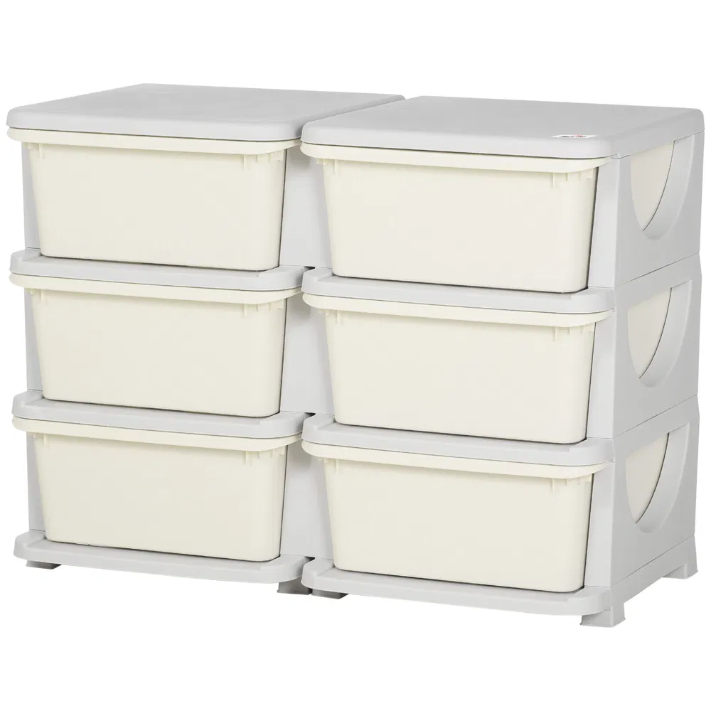 3 Tier Kids Toy Organizer and Storage Bins with 6 Plastic Drawers, Cream White photo 7