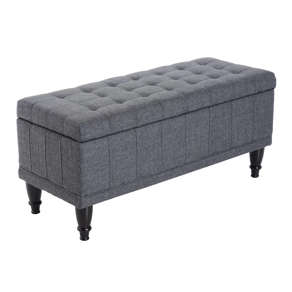 Storage Ottoman, Linen Fabric End of Bed Bench with Soft Close Lid, Button Tufted Storage Bench for Living Room, Entryway or Bedroom, 42" x 17" x 19", Grey photo 2