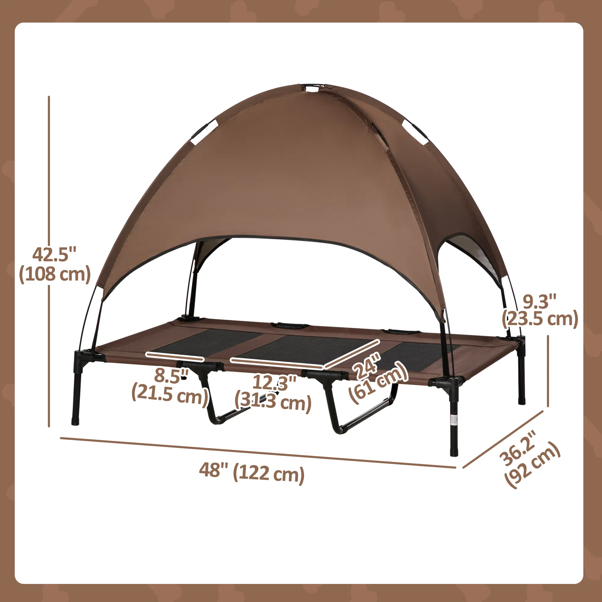 Elevated Dog Bed with Canopy, Portable Raised Dog Cot for XL Sized Dogs, Indoor & Outdoor, 48" x 36" x 43", Coffee photo 4