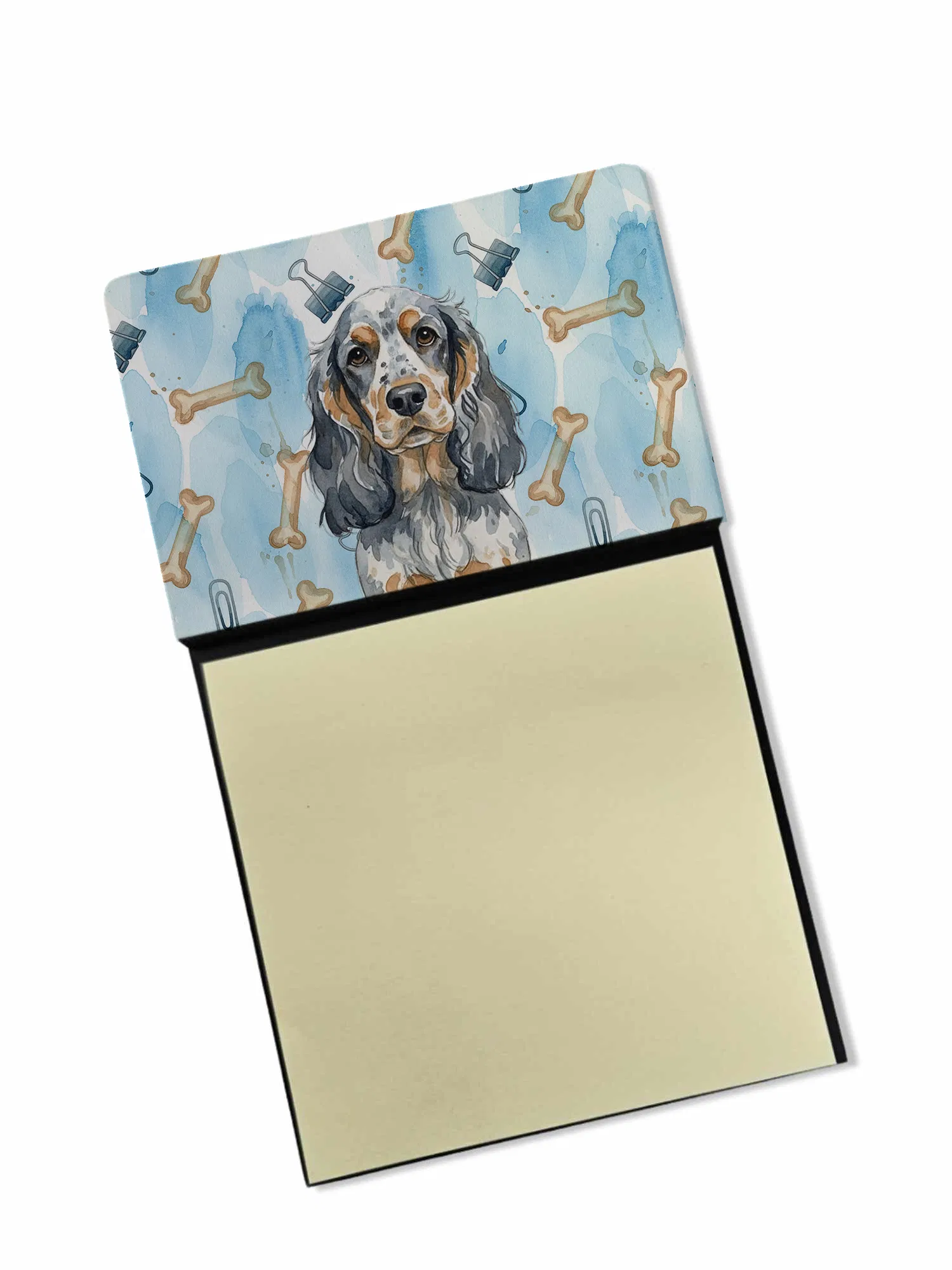 Blue Roan & Tan English Cocker Spaniel Coworker Watercolor Sticky Note Holder Refillable Dispenser Desk Accessory 3x3 Pad Gift photo 1