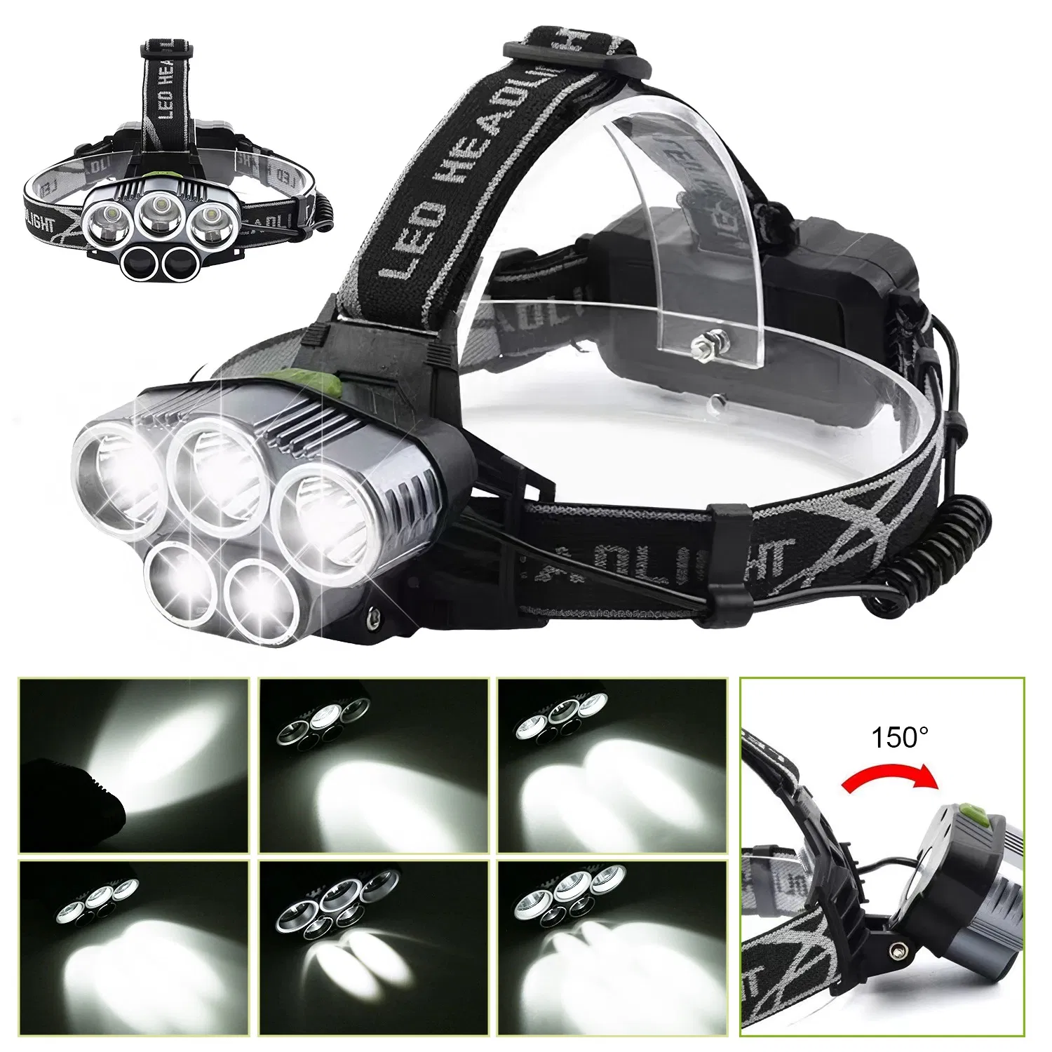 Rechargeable Headlamp 20000 Lumen LED Headlight 6 Modes Headlamp Flashlight for Camping Cycling Hiking Hunting Emergency photo 2