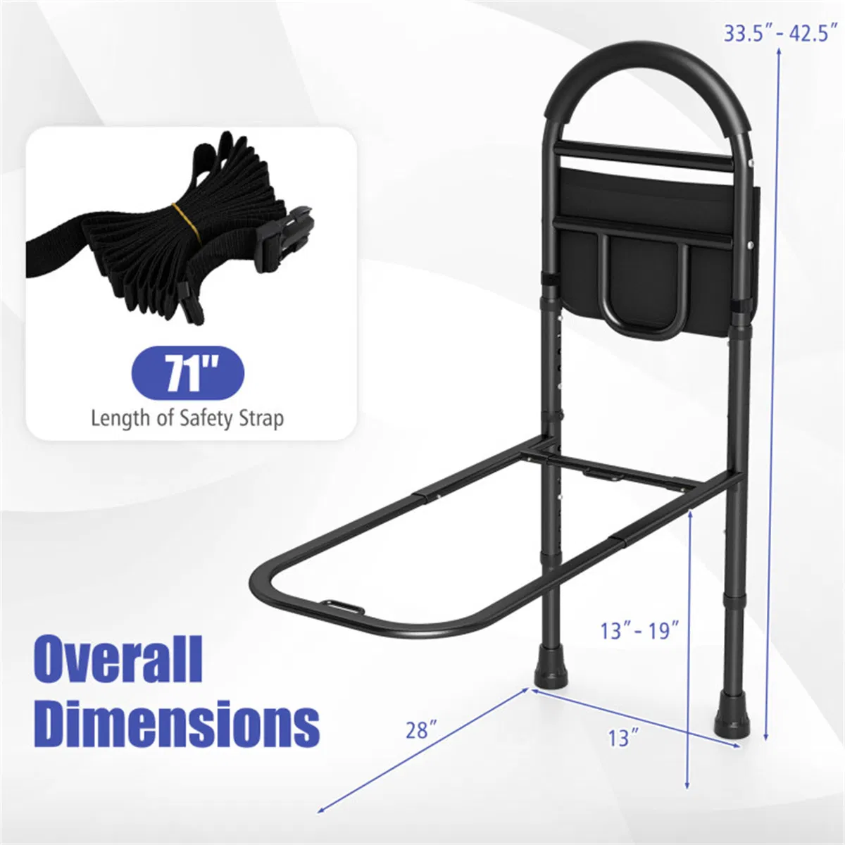 Height Adjustable Bedside Safety Rail, Tool-Free Assembly Bed Assist Bar with Anti-Slip Legs for Elderly Adults photo 6